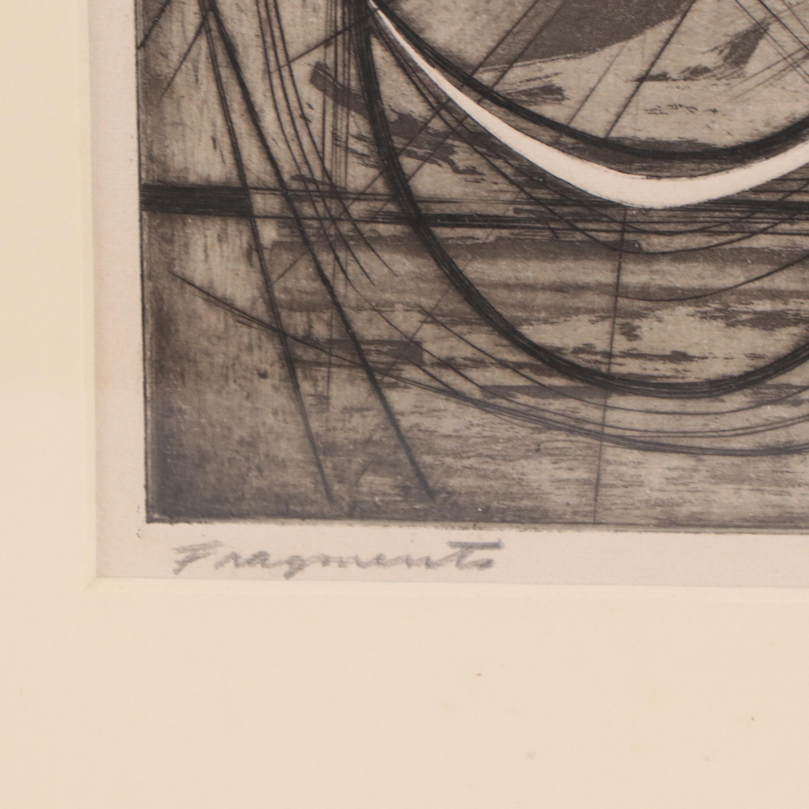 George Peter Abstract Etching With Aquatint "Fragments," Mid-20th Century