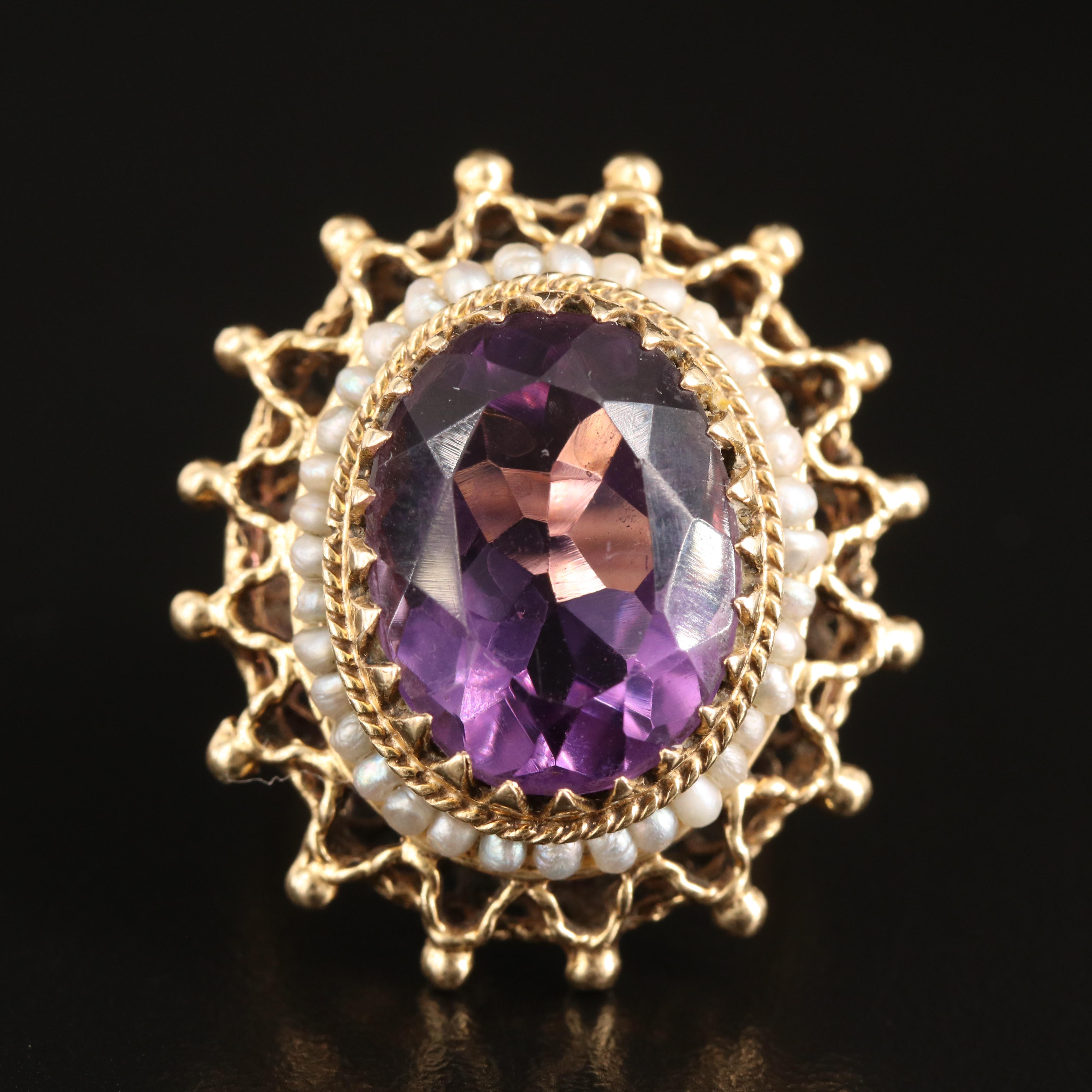 14K Amethyst and Seed Pearl Ring