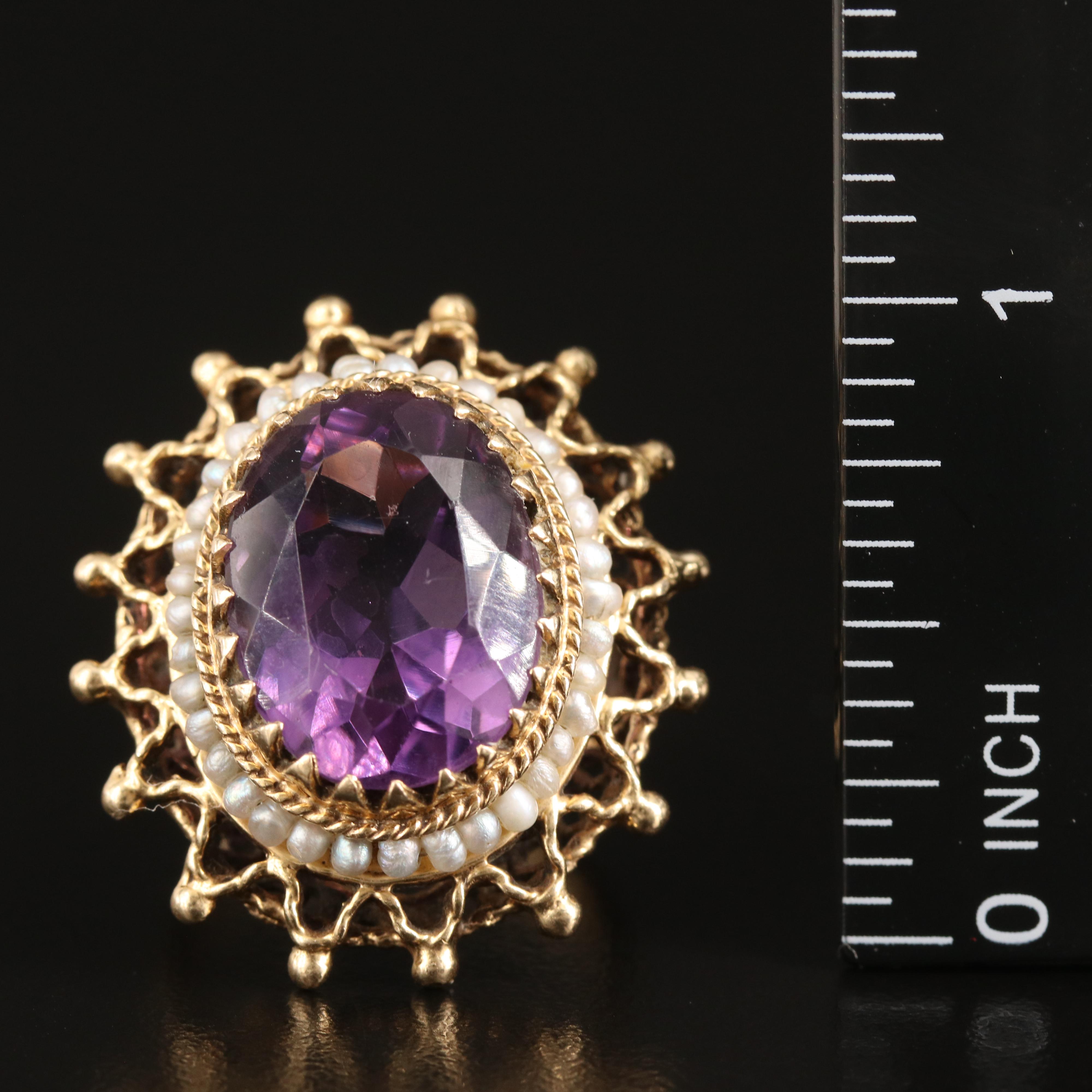 14K Amethyst and Seed Pearl Ring