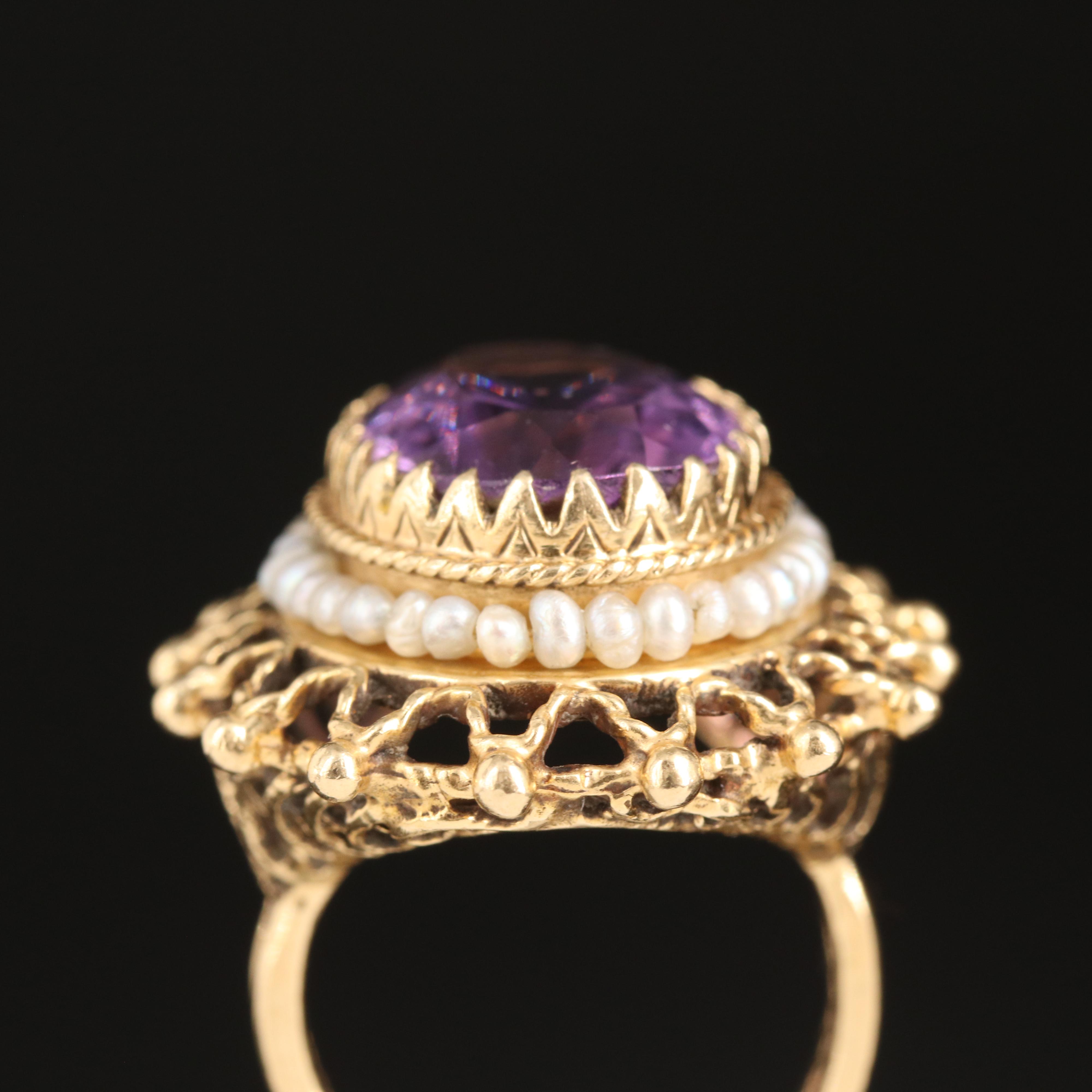 14K Amethyst and Seed Pearl Ring