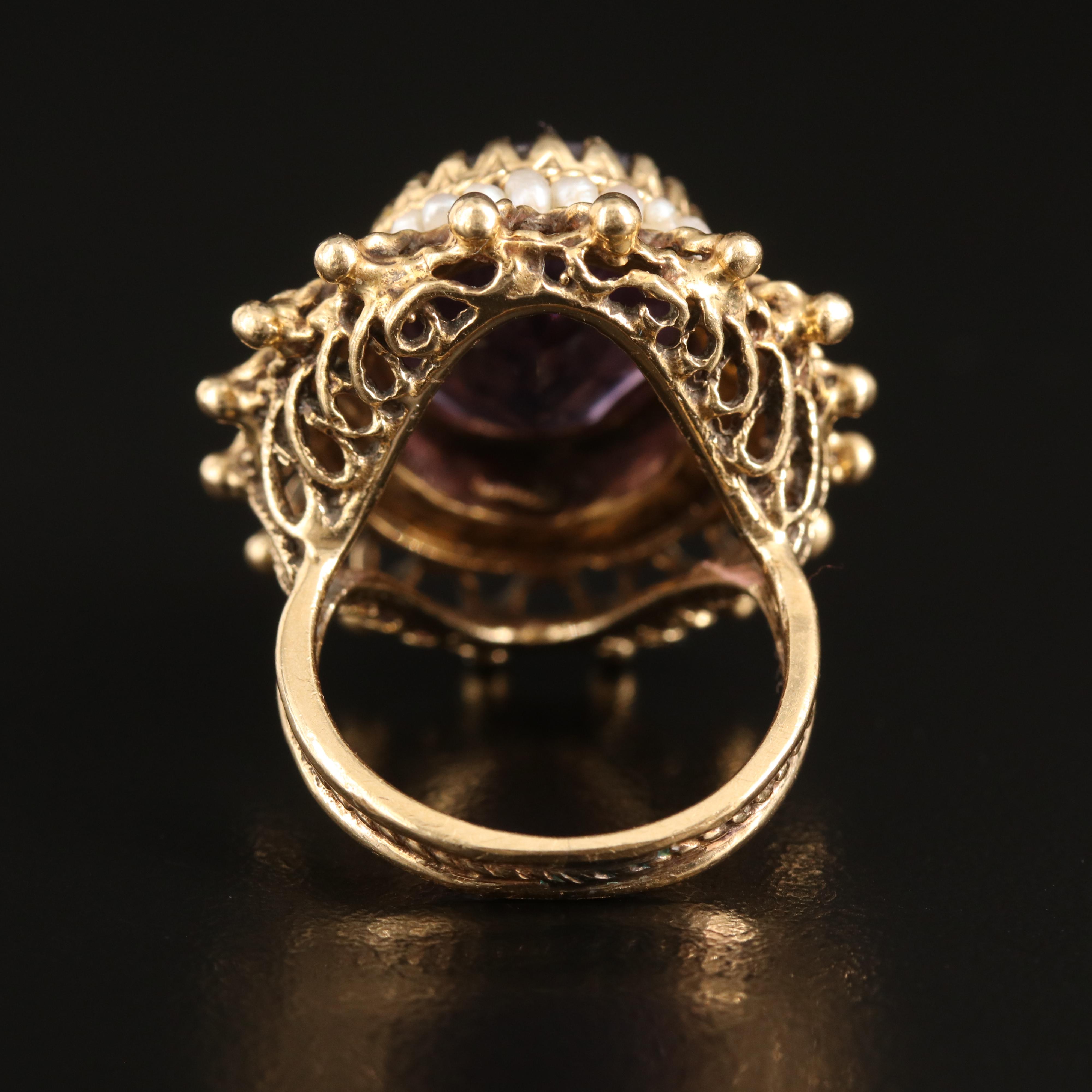 14K Amethyst and Seed Pearl Ring