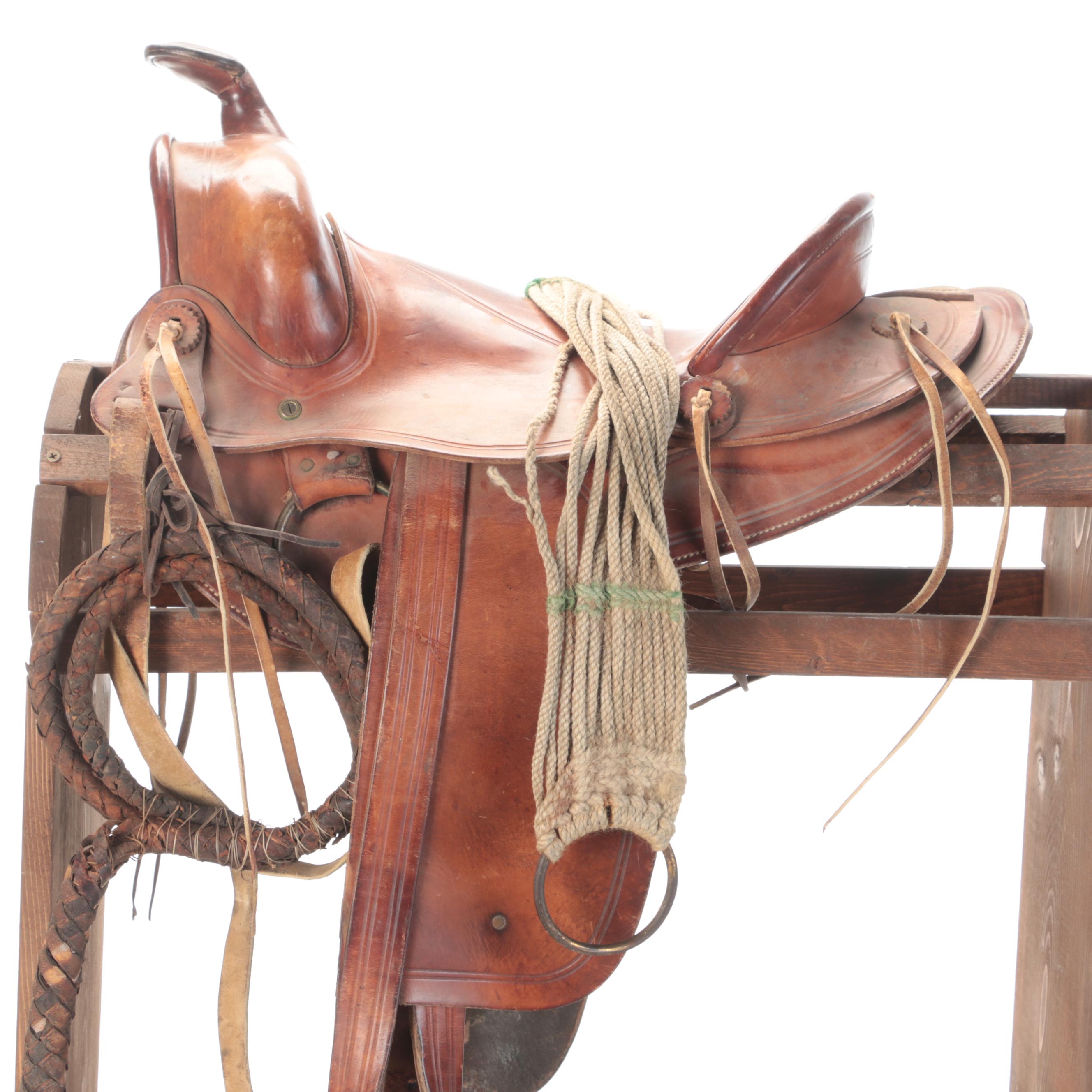 Leather Western All Purpose Saddle with Whip