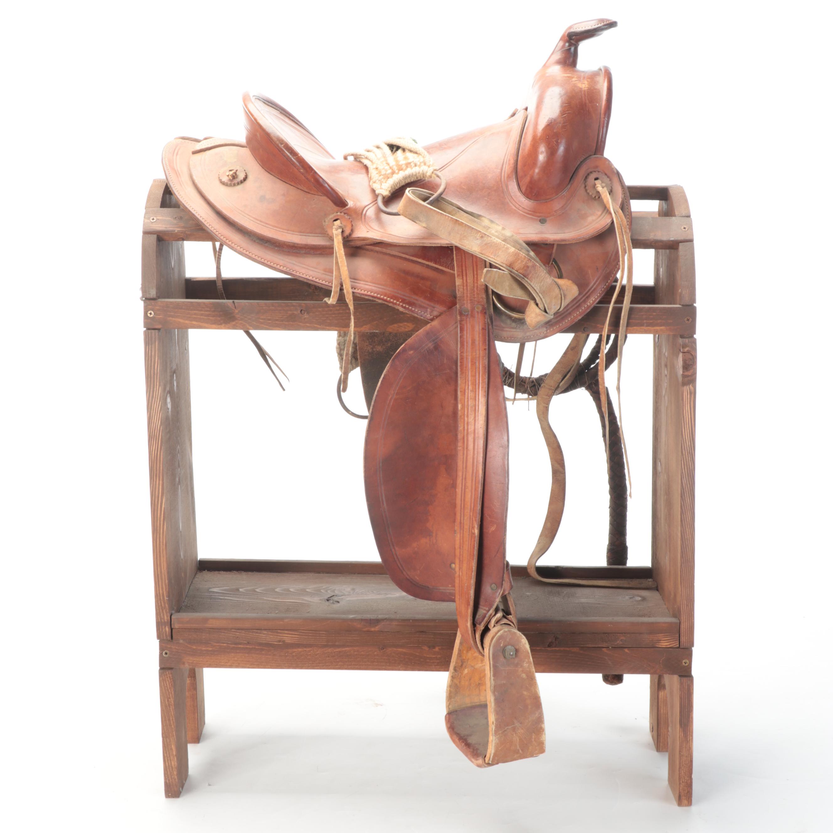 Leather Western All Purpose Saddle with Whip