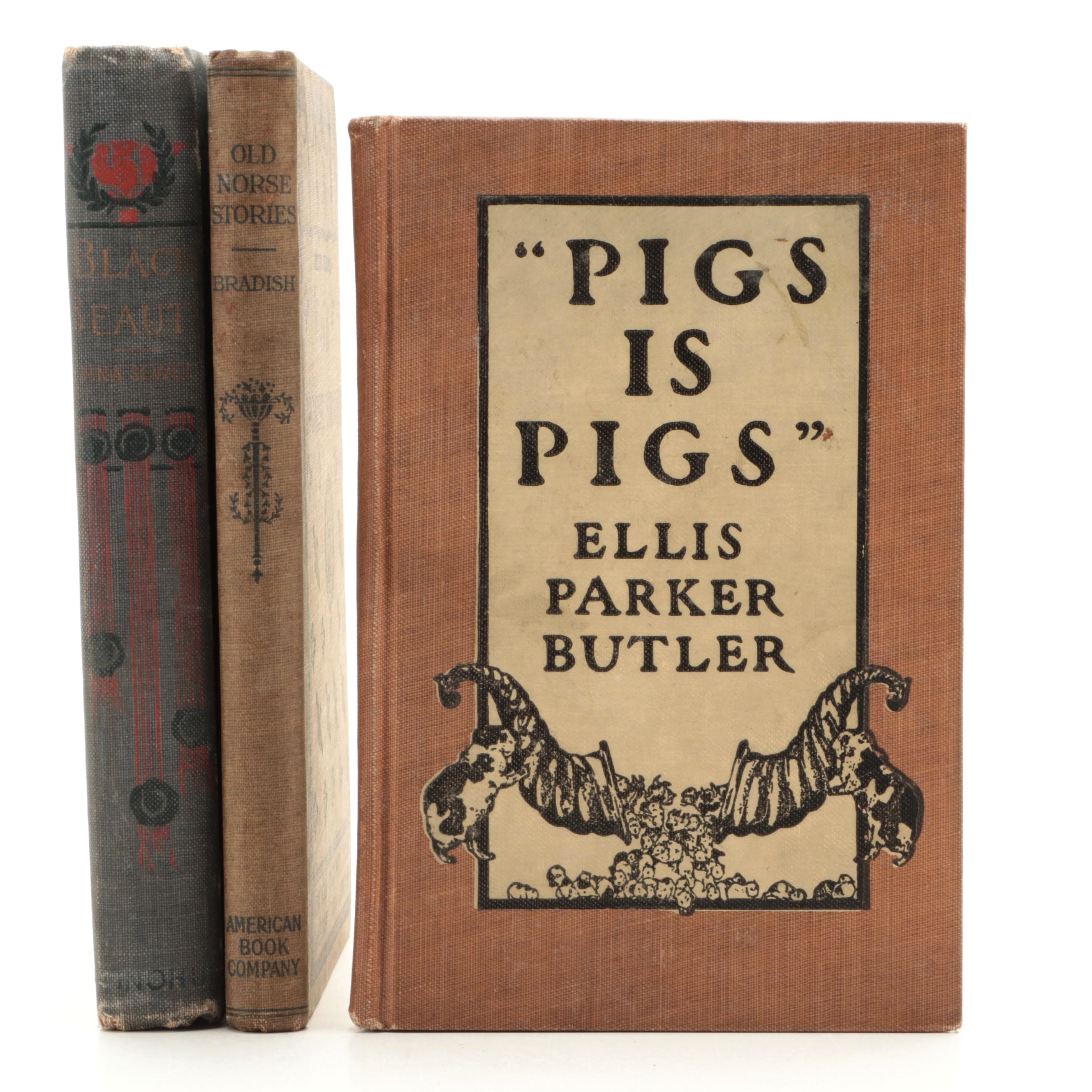 Illustrated Early "Pigs Is Pigs", "Black Beauty" and "Old Norse Stories"