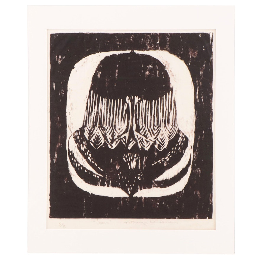 Kathryn W. Power Woodcut "Acorn"