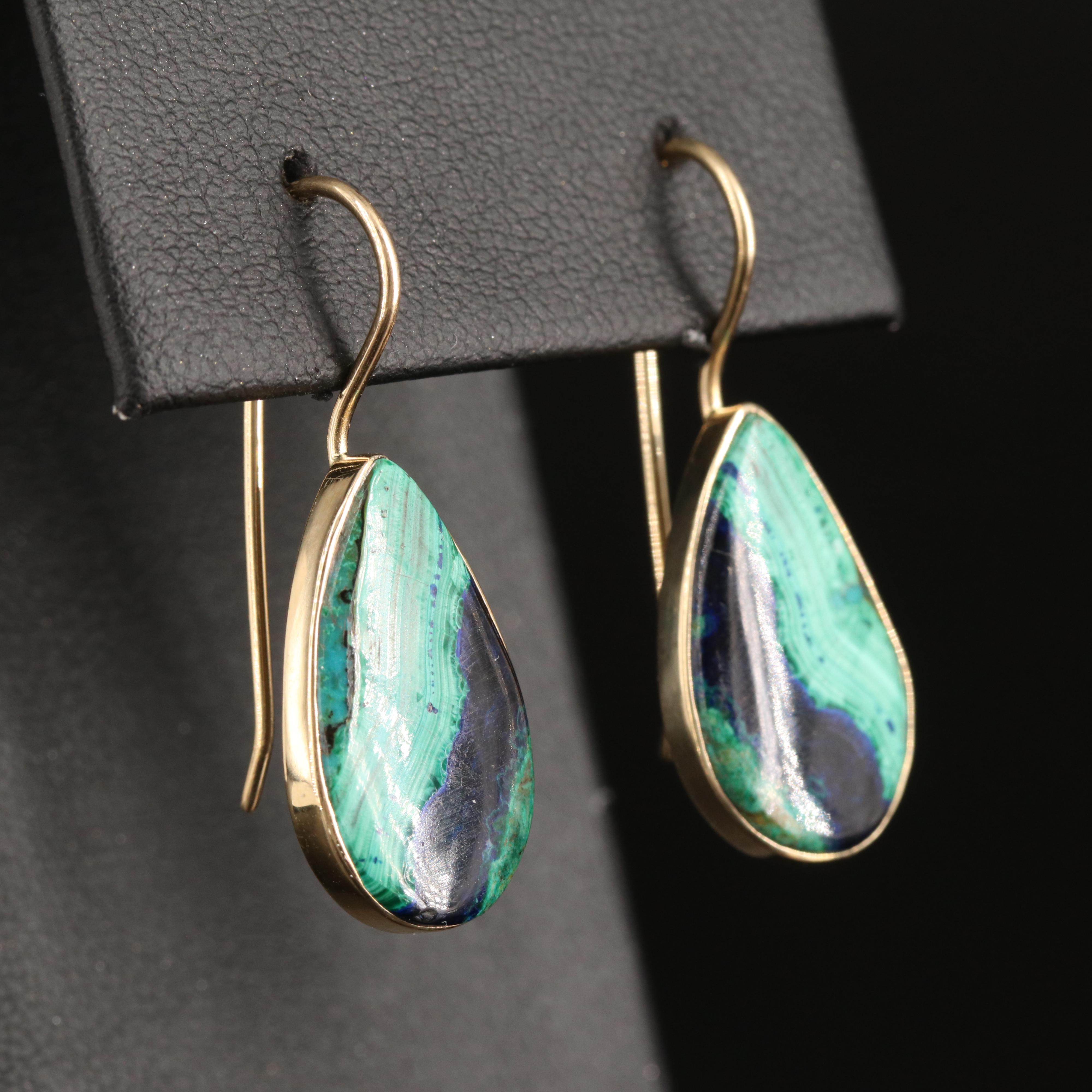 Joseph Cyberski 14K Azurmalachite Teardrop Earrings