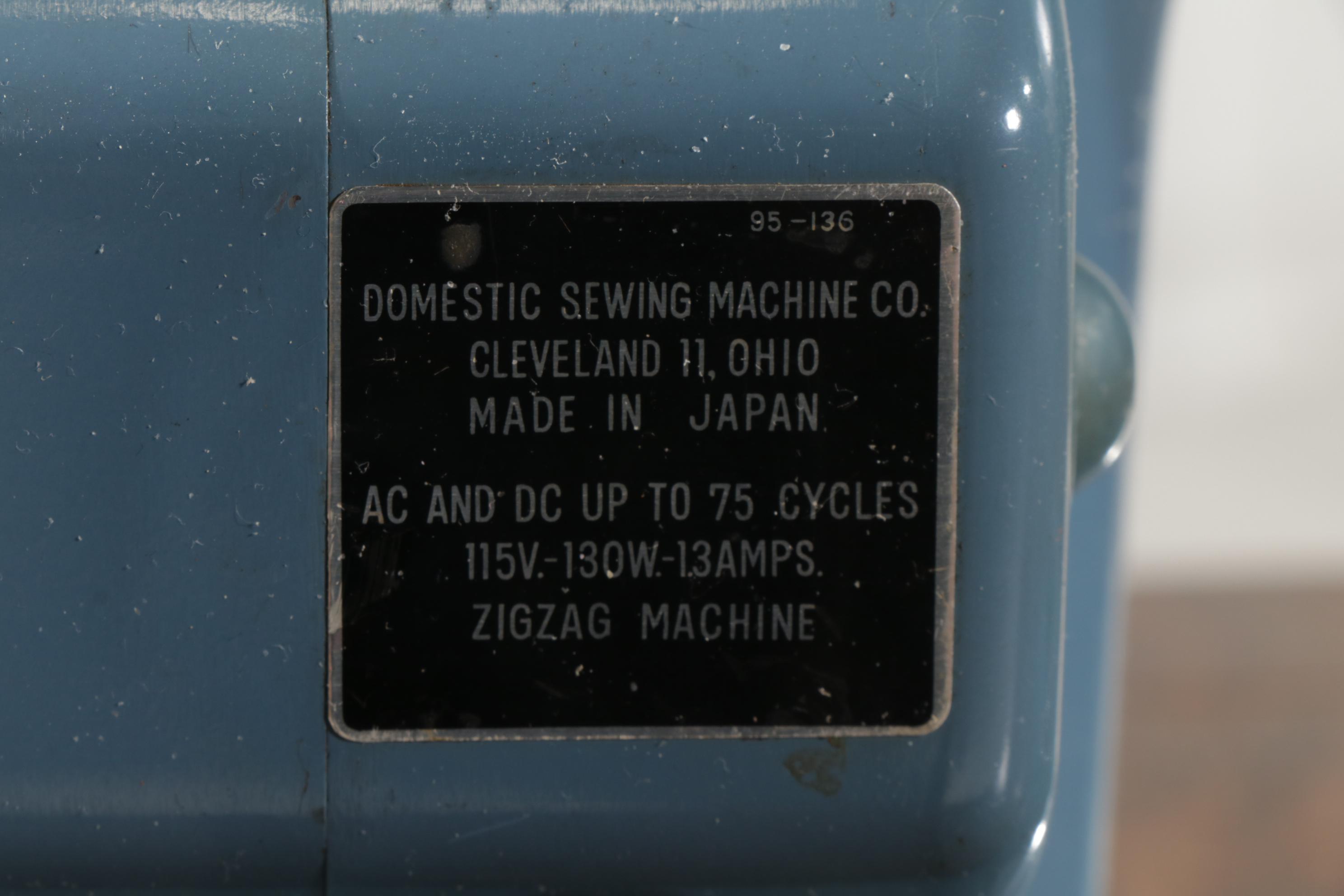 White "Domestic" Model 5135 Sewing Machine in Oak Cabinet, Mid-20th Century