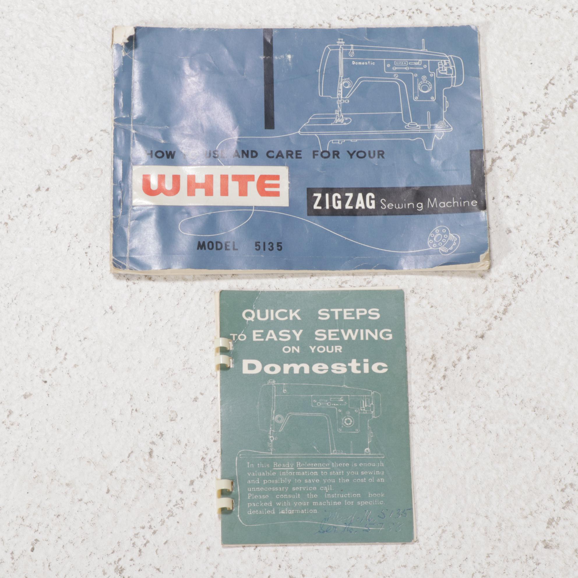 White "Domestic" Model 5135 Sewing Machine in Oak Cabinet, Mid-20th Century