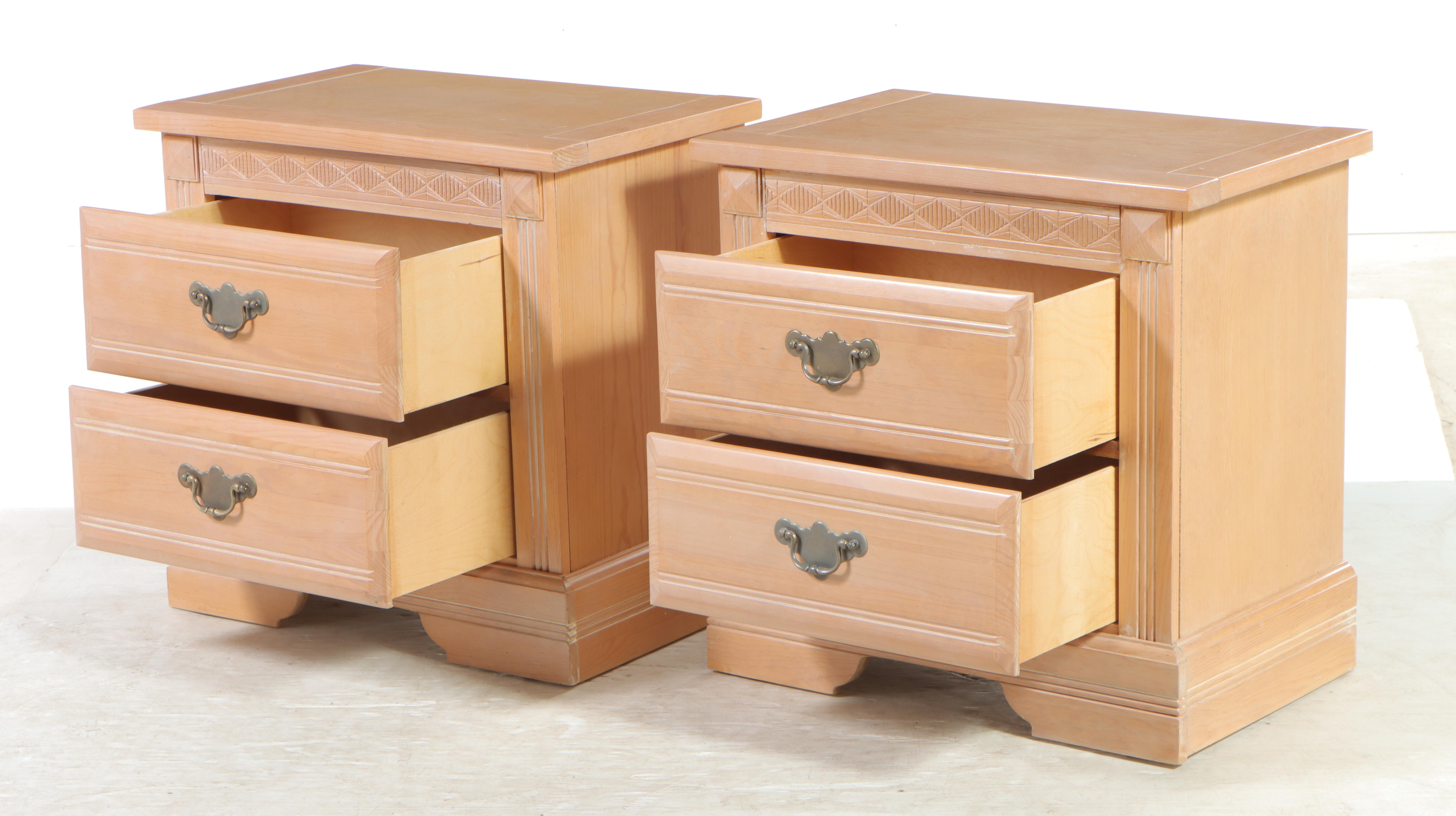 Pair of "Santa Fe" Cerused Pine Two-Drawer Nightstands, Late 20th Century