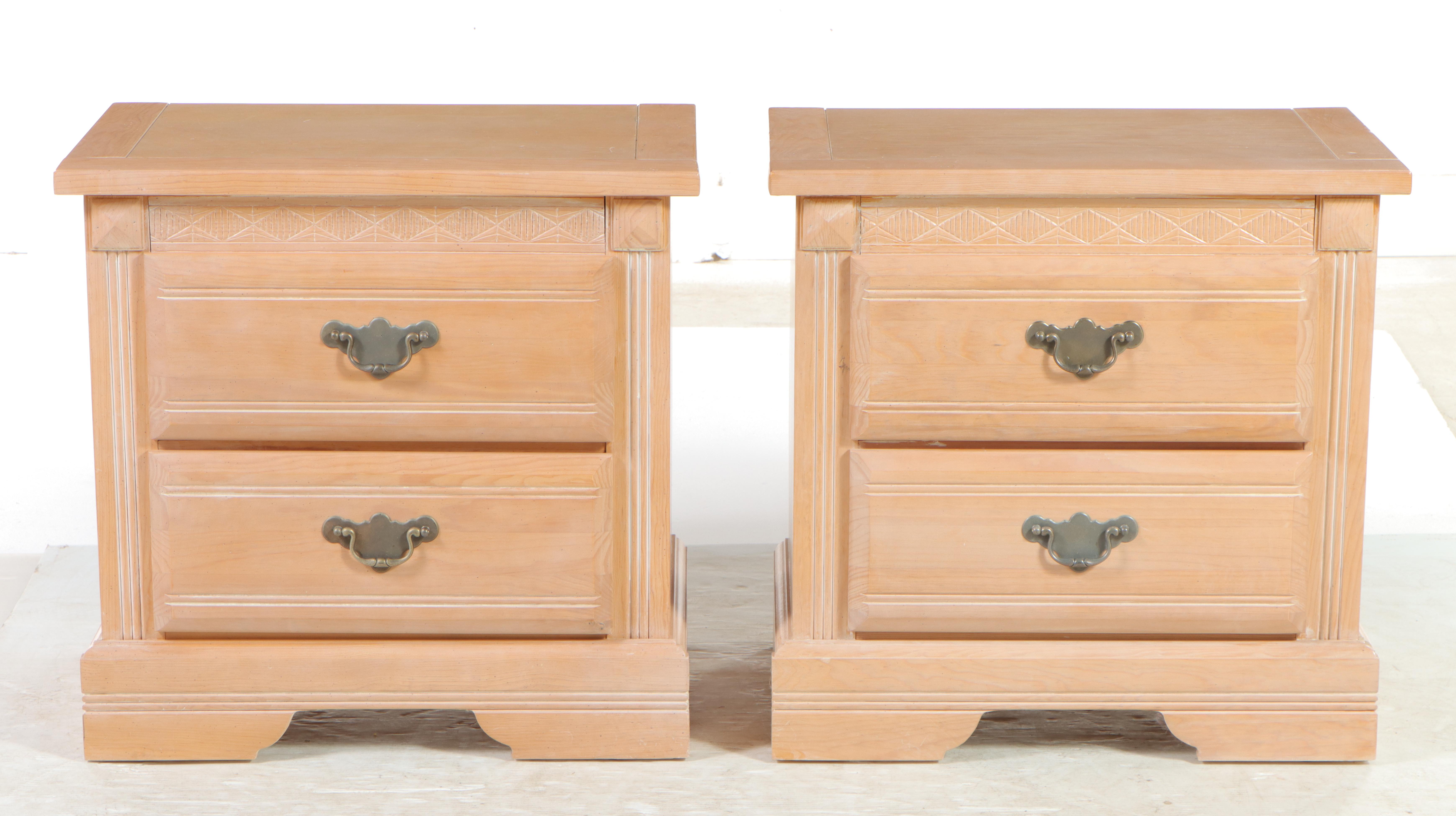 Pair of "Santa Fe" Cerused Pine Two-Drawer Nightstands, Late 20th Century