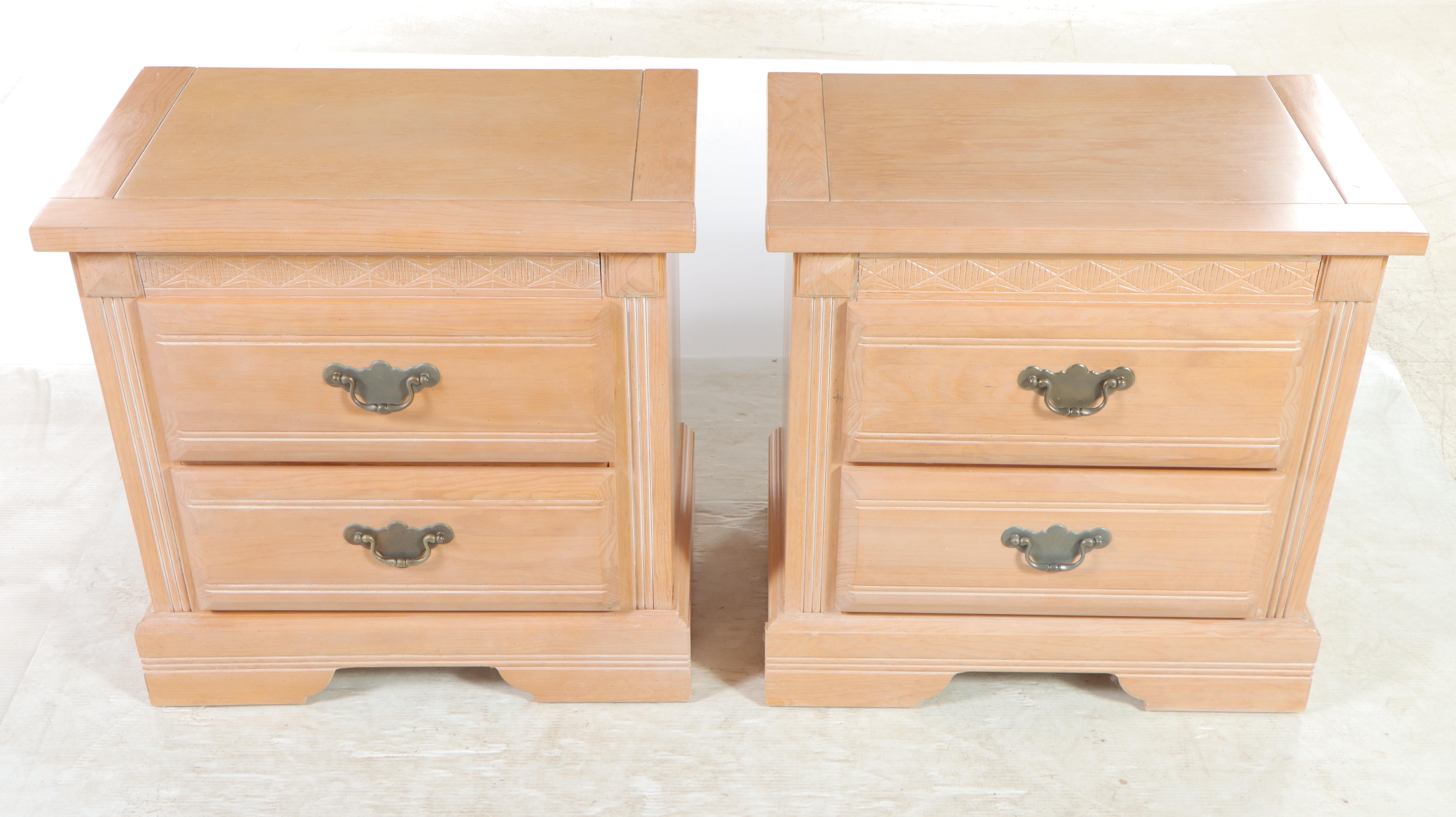 Pair of "Santa Fe" Cerused Pine Two-Drawer Nightstands, Late 20th Century