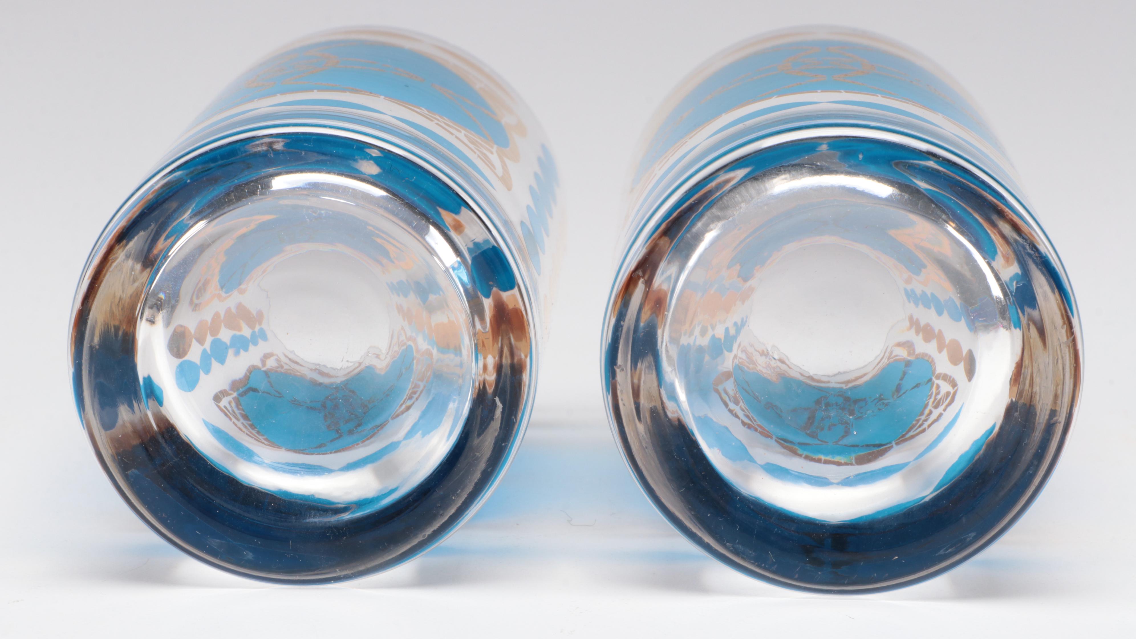 Mid Century Modern Style Blue and Gilt Highball Glasses, Mid-Late 20th Century