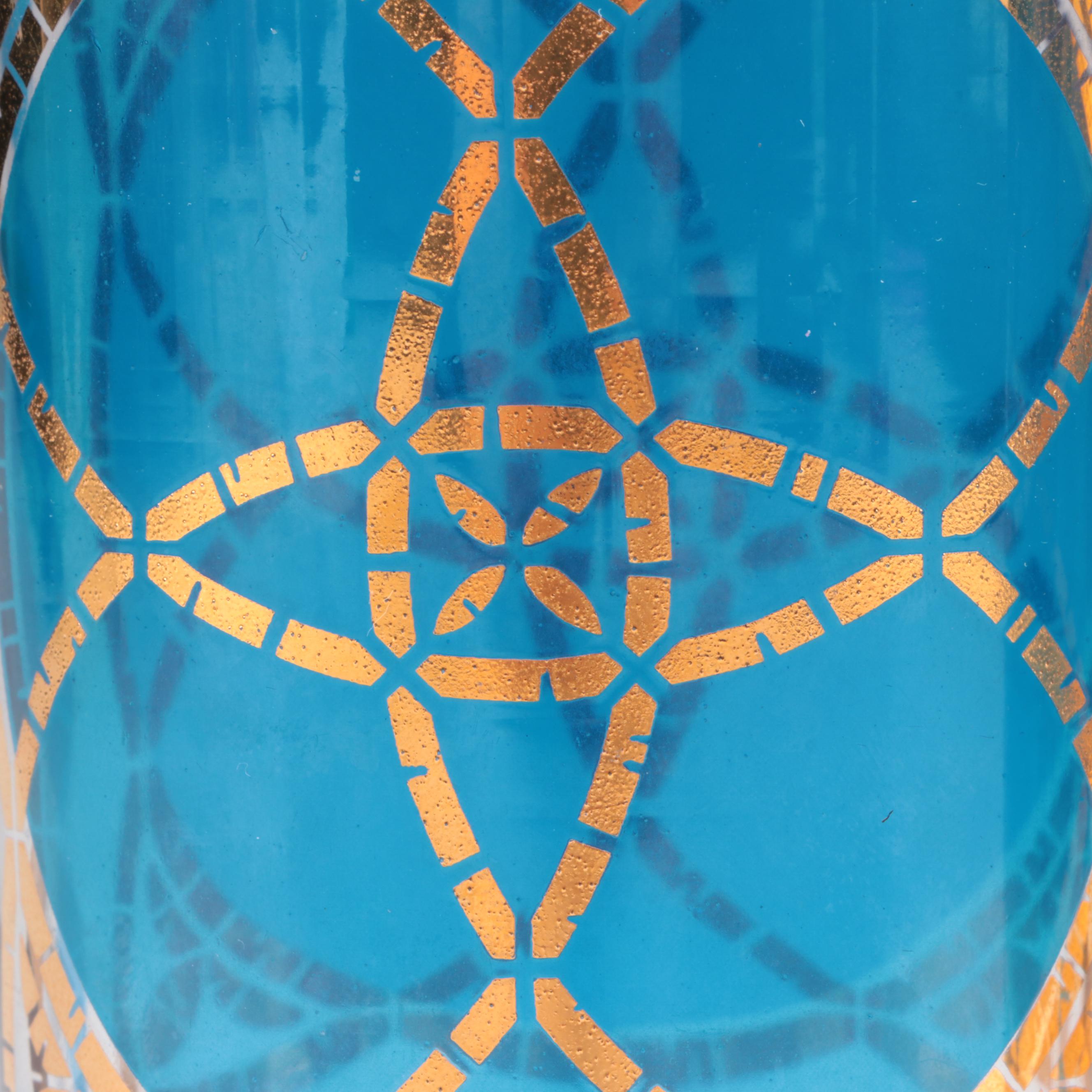 Mid Century Modern Style Blue and Gilt Highball Glasses, Mid-Late 20th Century