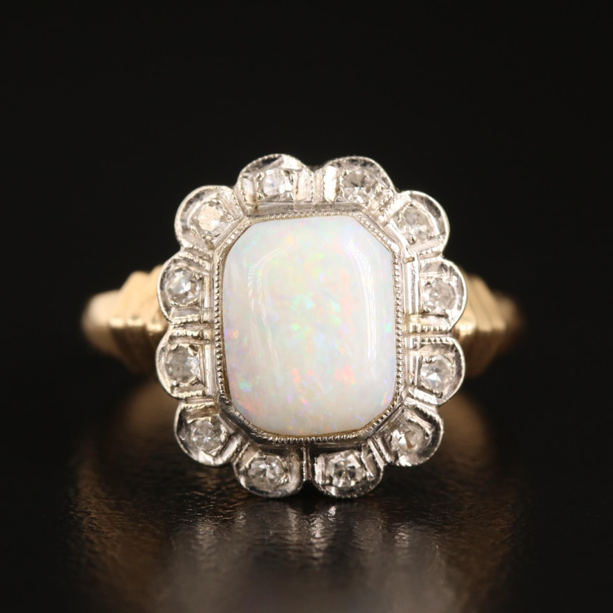 Vintage 14K Opal and Diamond Ring