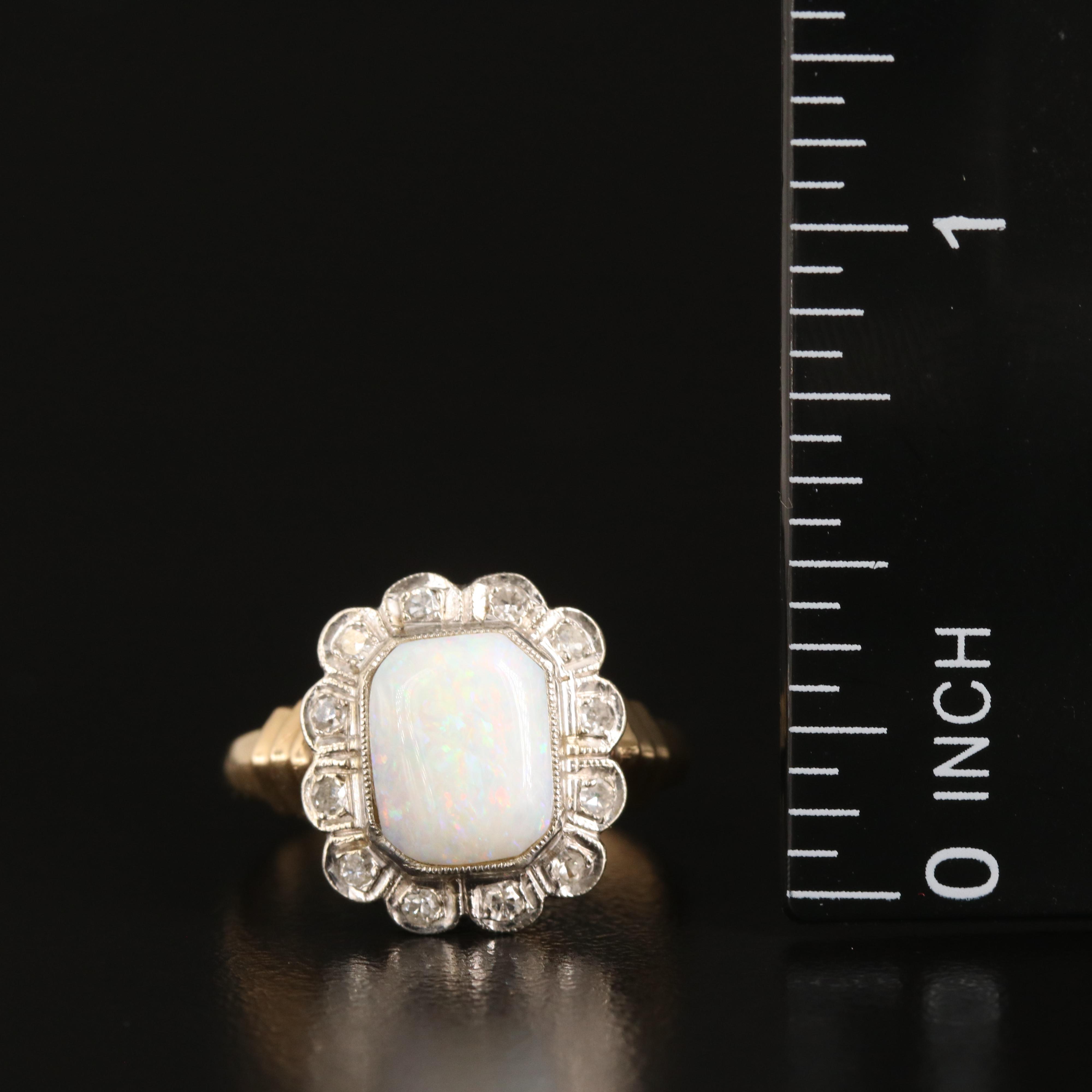Vintage 14K Opal and Diamond Ring