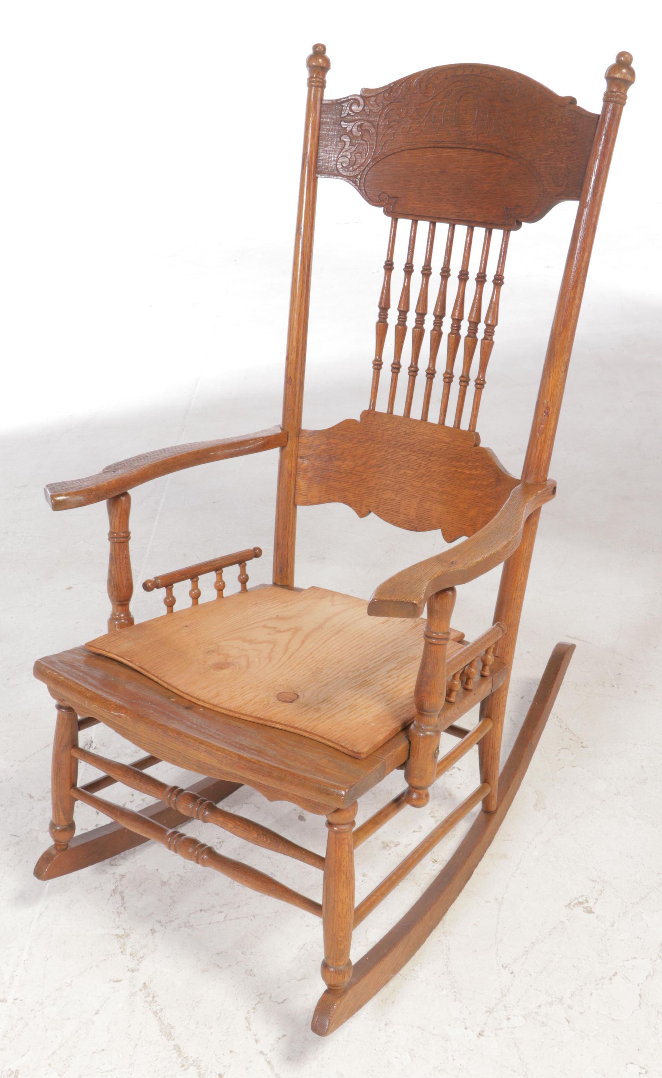 Late Victorian Oak Pressed-Back Rocker Plus Side Table, circa 1900