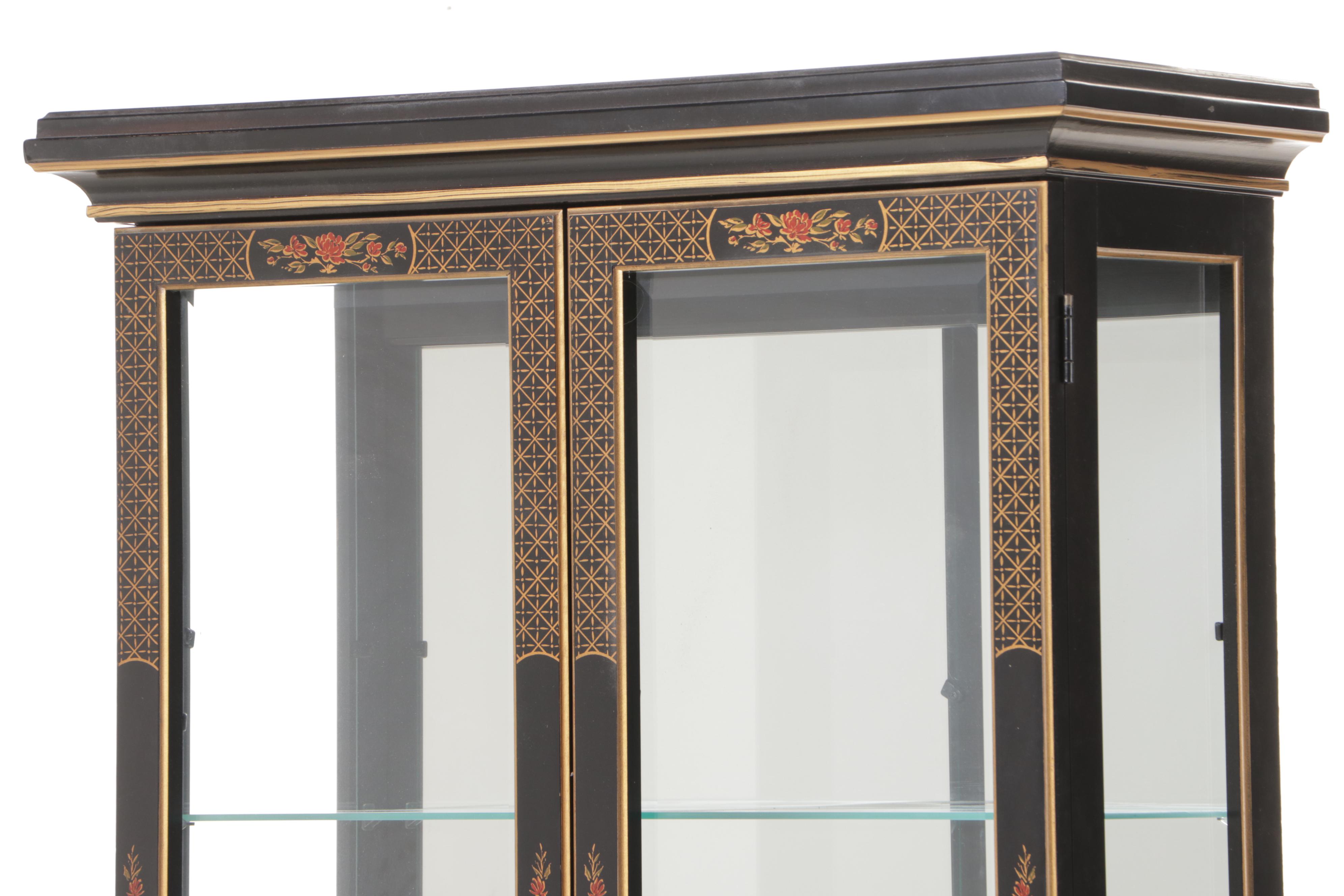 Pulaski Ebonized, Parcel-Gilt, and Chinoiserie-Decorated Display Cabinet