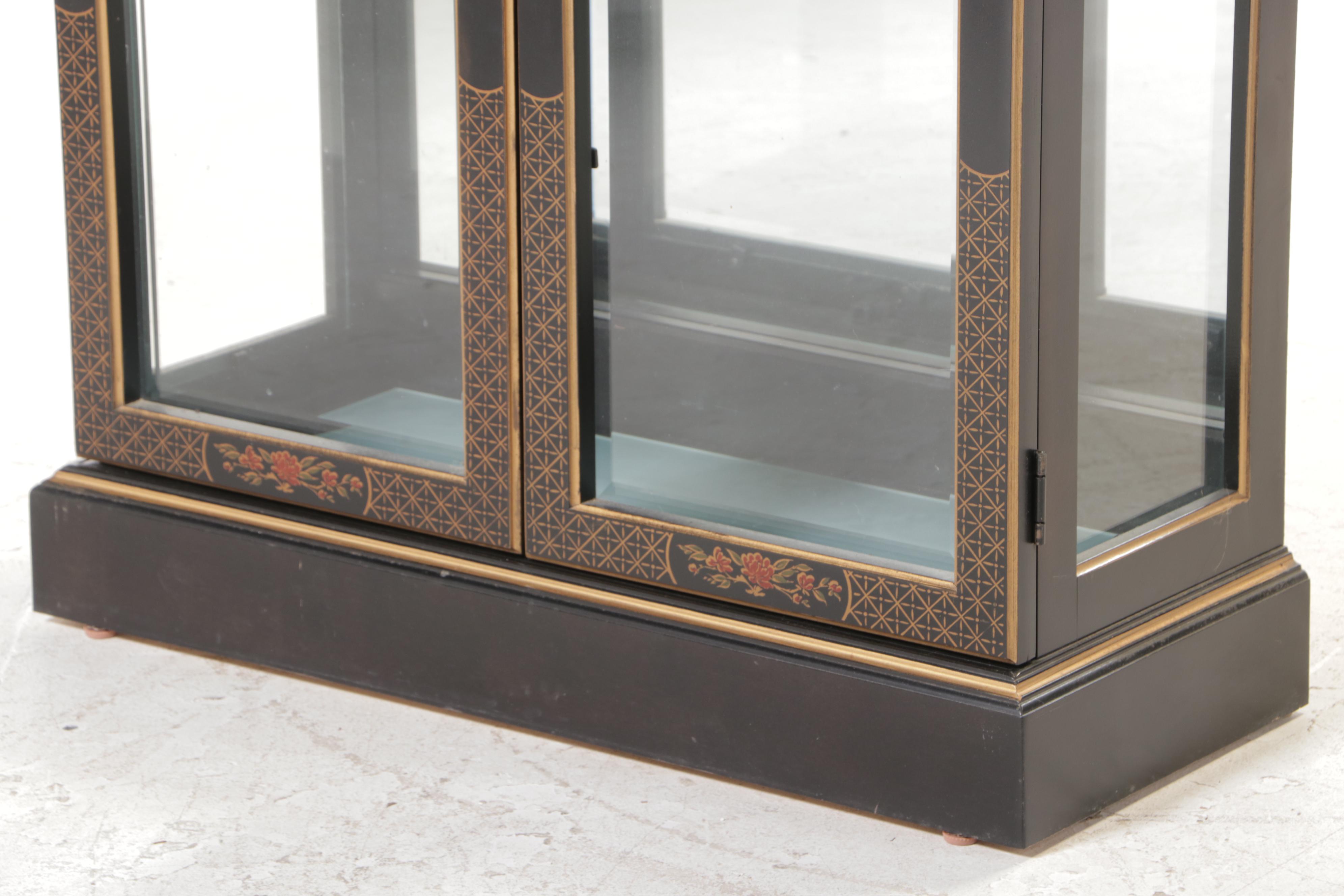 Pulaski Ebonized, Parcel-Gilt, and Chinoiserie-Decorated Display Cabinet