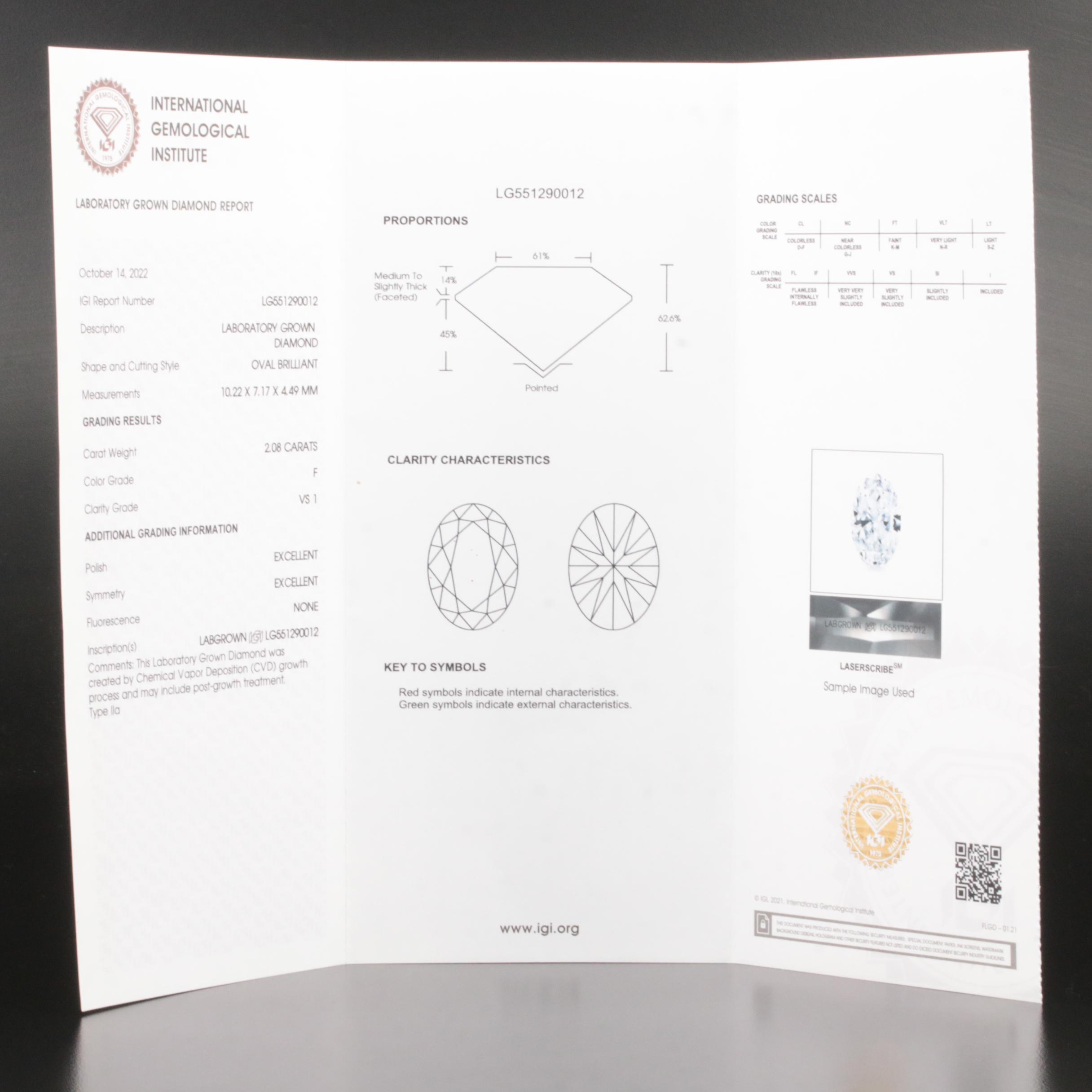 Loose 2.08 CT Lab Grown Diamond with IGI Report