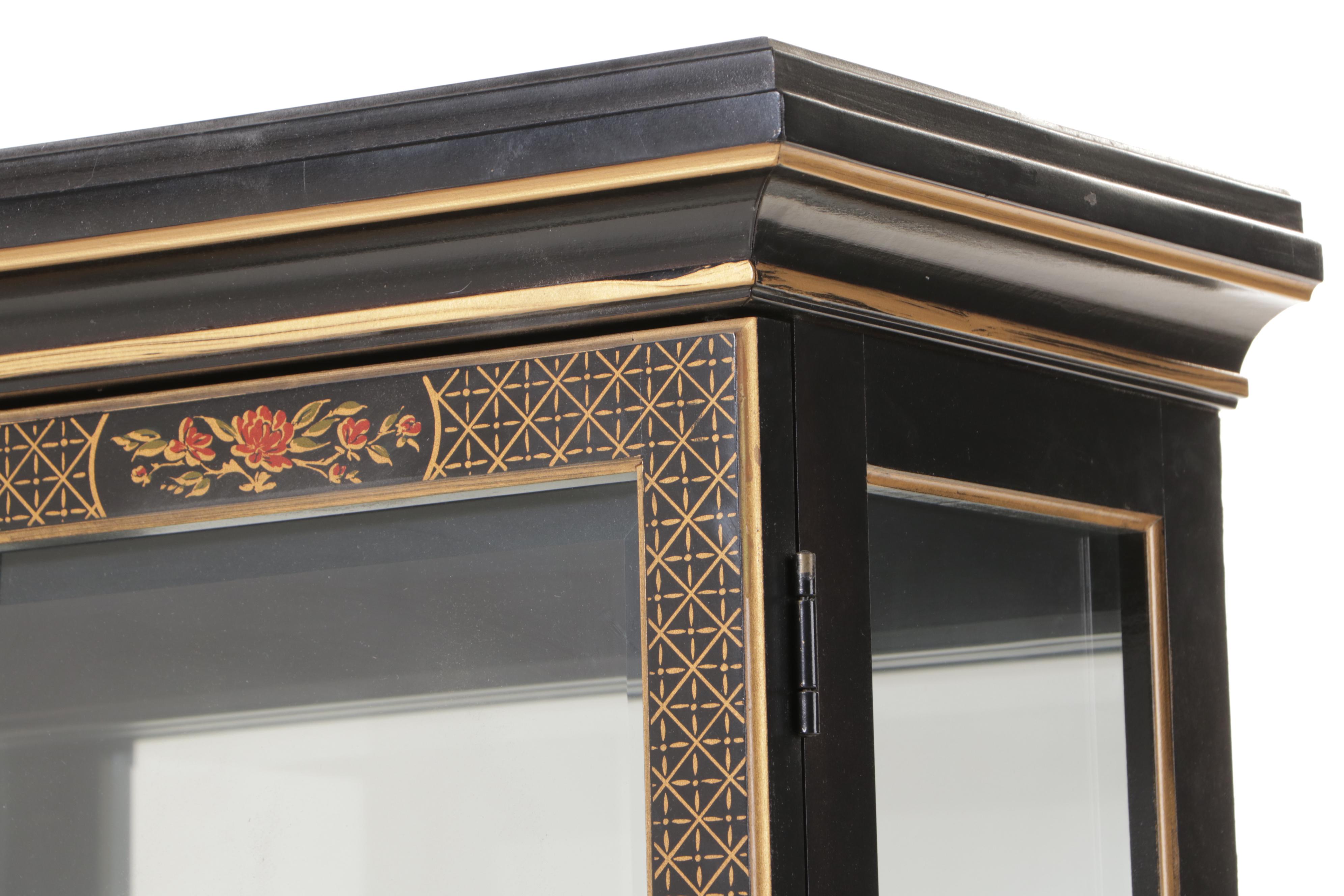 Pulaski Ebonized, Parcel-Gilt, and Chinoiserie-Decorated Display Cabinet