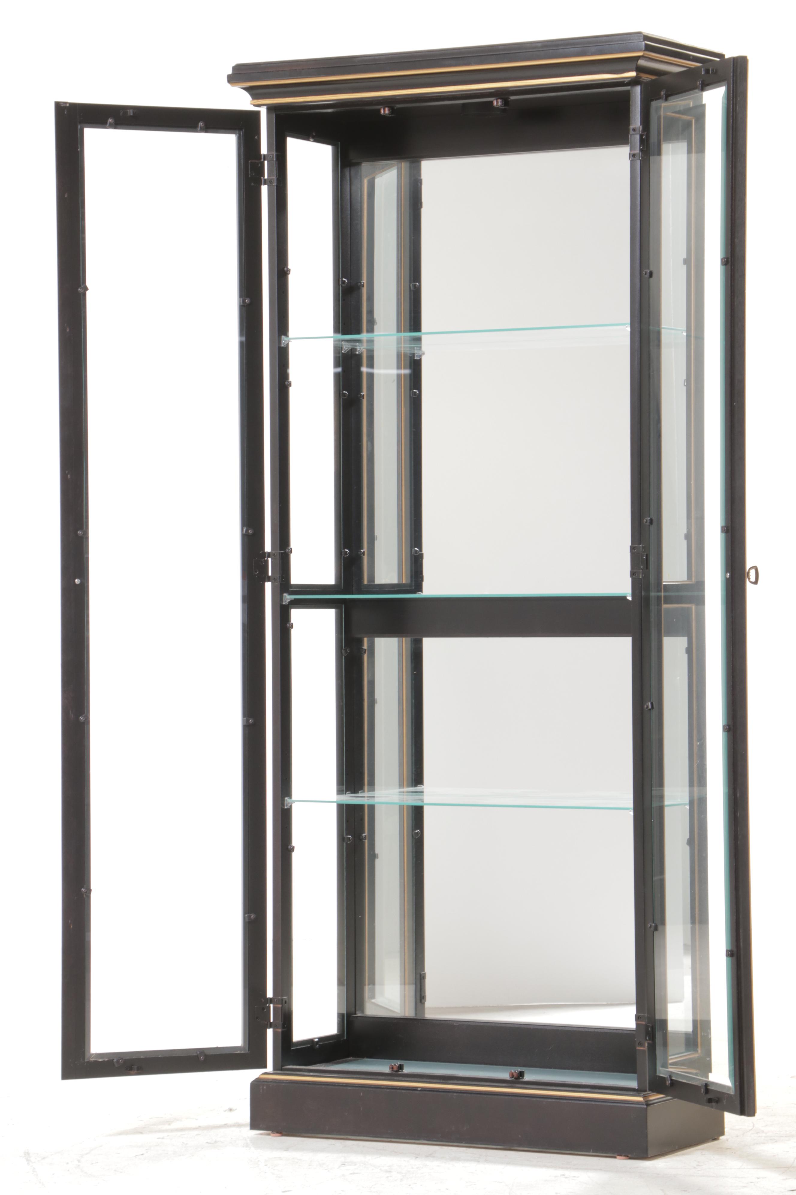 Pulaski Ebonized, Parcel-Gilt, and Chinoiserie-Decorated Display Cabinet