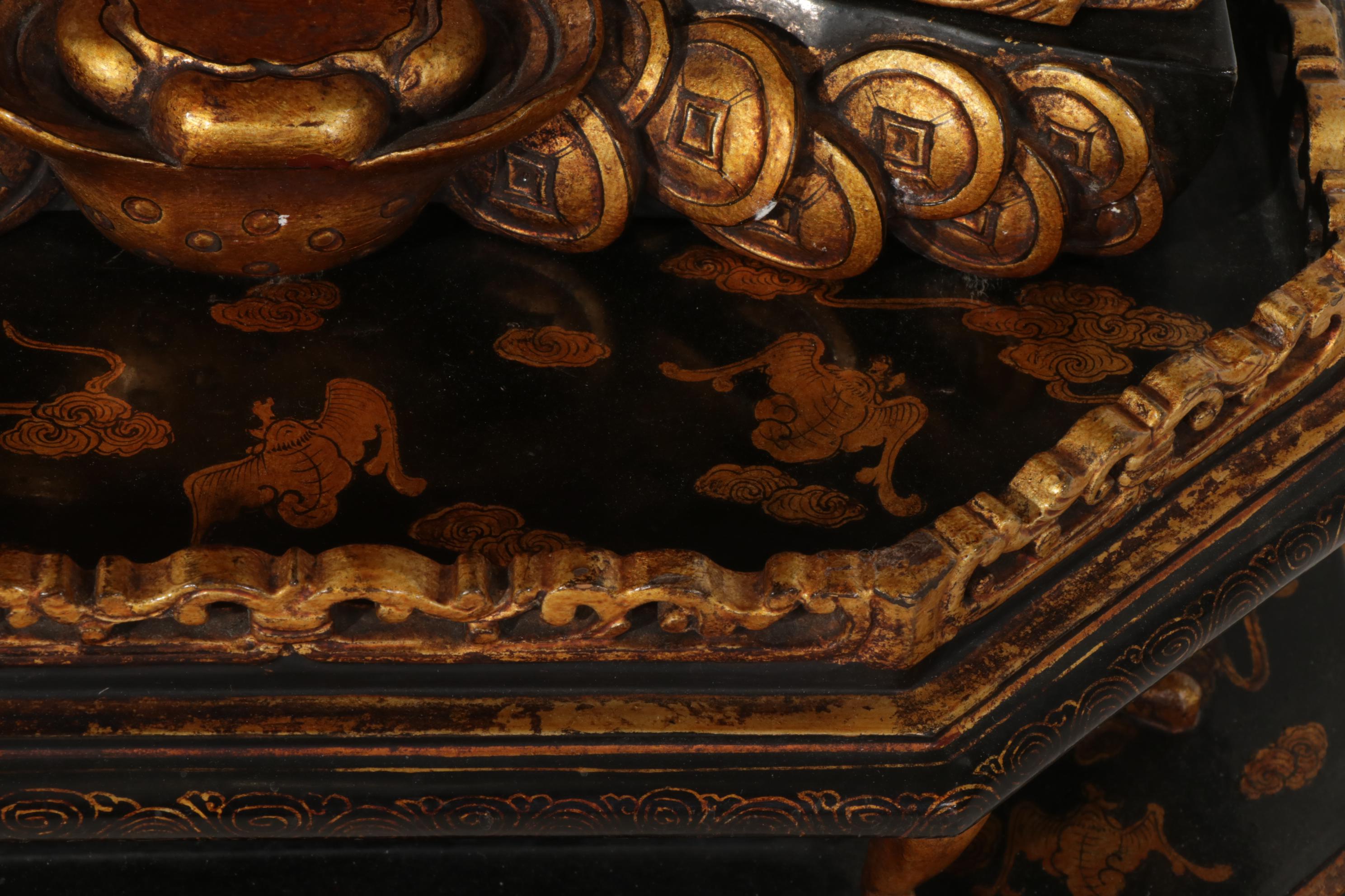 Chinese Parcel-Gilt, Black and Red Lacquer Three-Piece Shrine