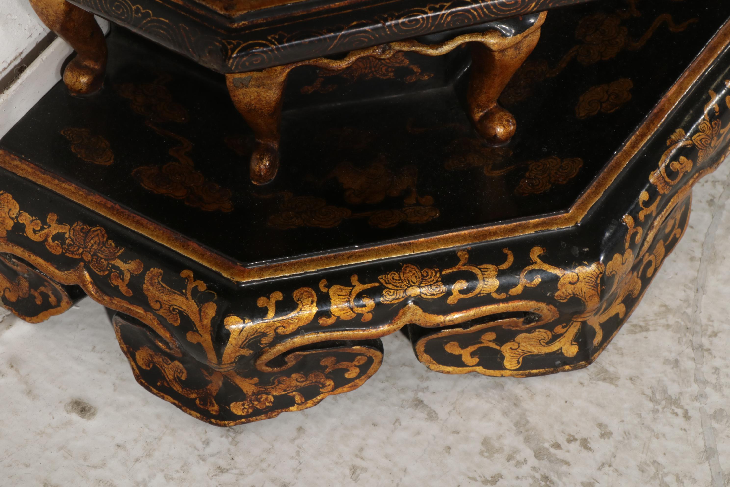 Chinese Parcel-Gilt, Black and Red Lacquer Three-Piece Shrine