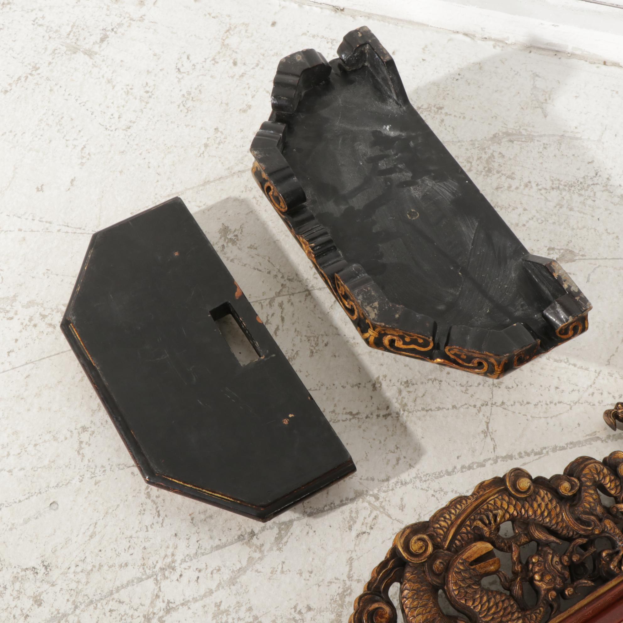 Chinese Parcel-Gilt, Black and Red Lacquer Three-Piece Shrine