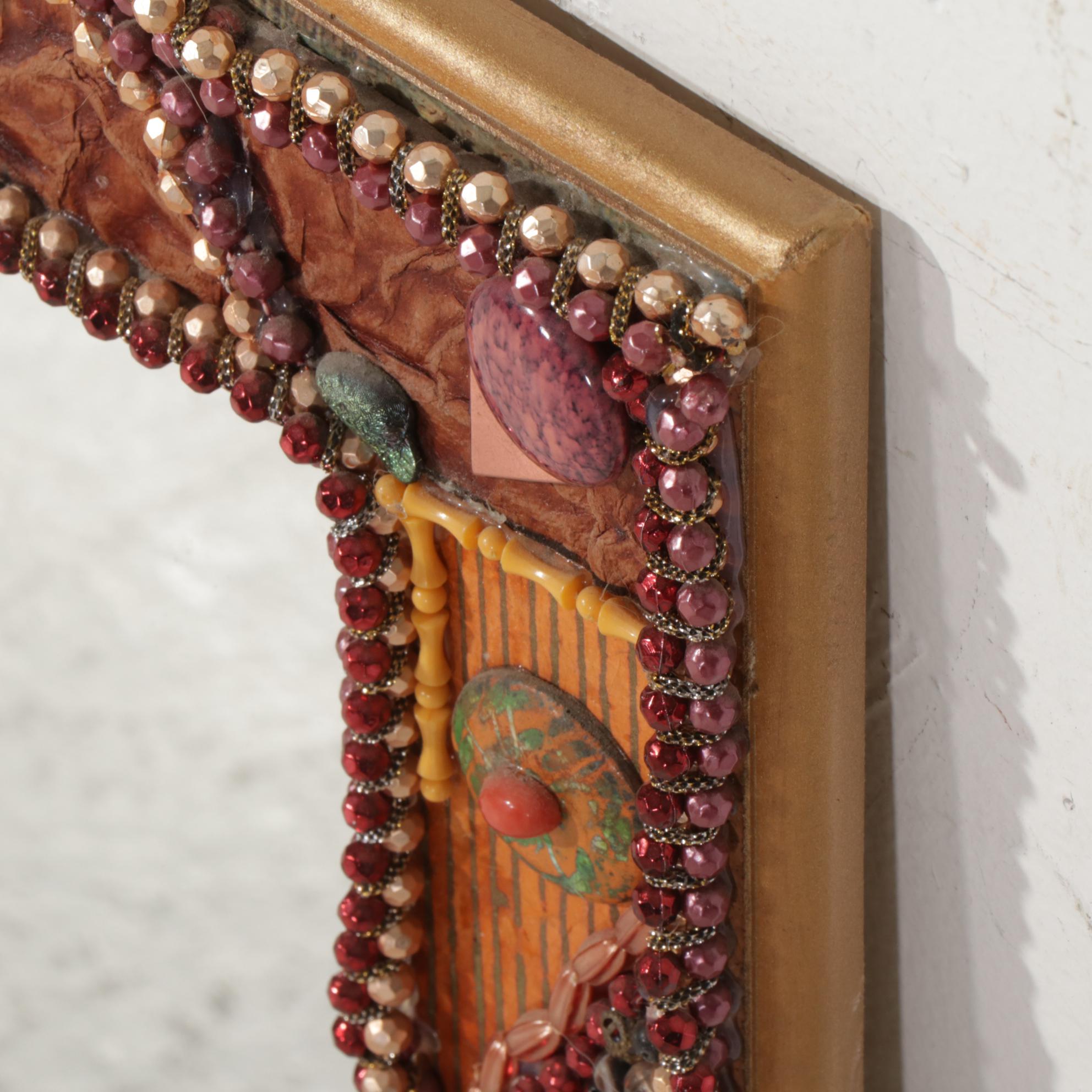 Blown Glass Heart with Wings and Hand-Embellished Wall Mirror