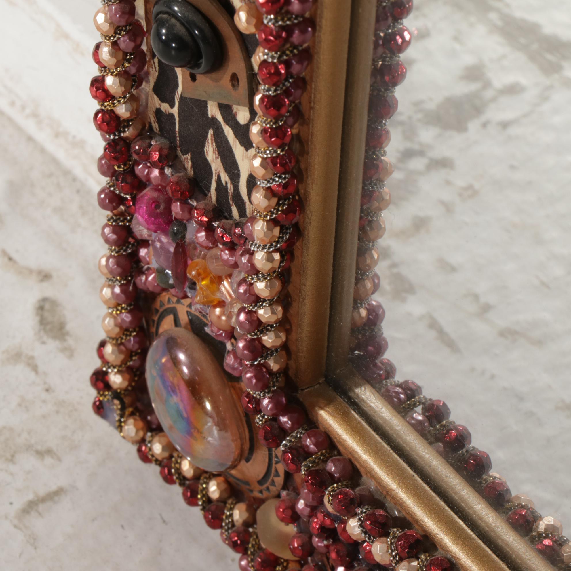 Blown Glass Heart with Wings and Hand-Embellished Wall Mirror