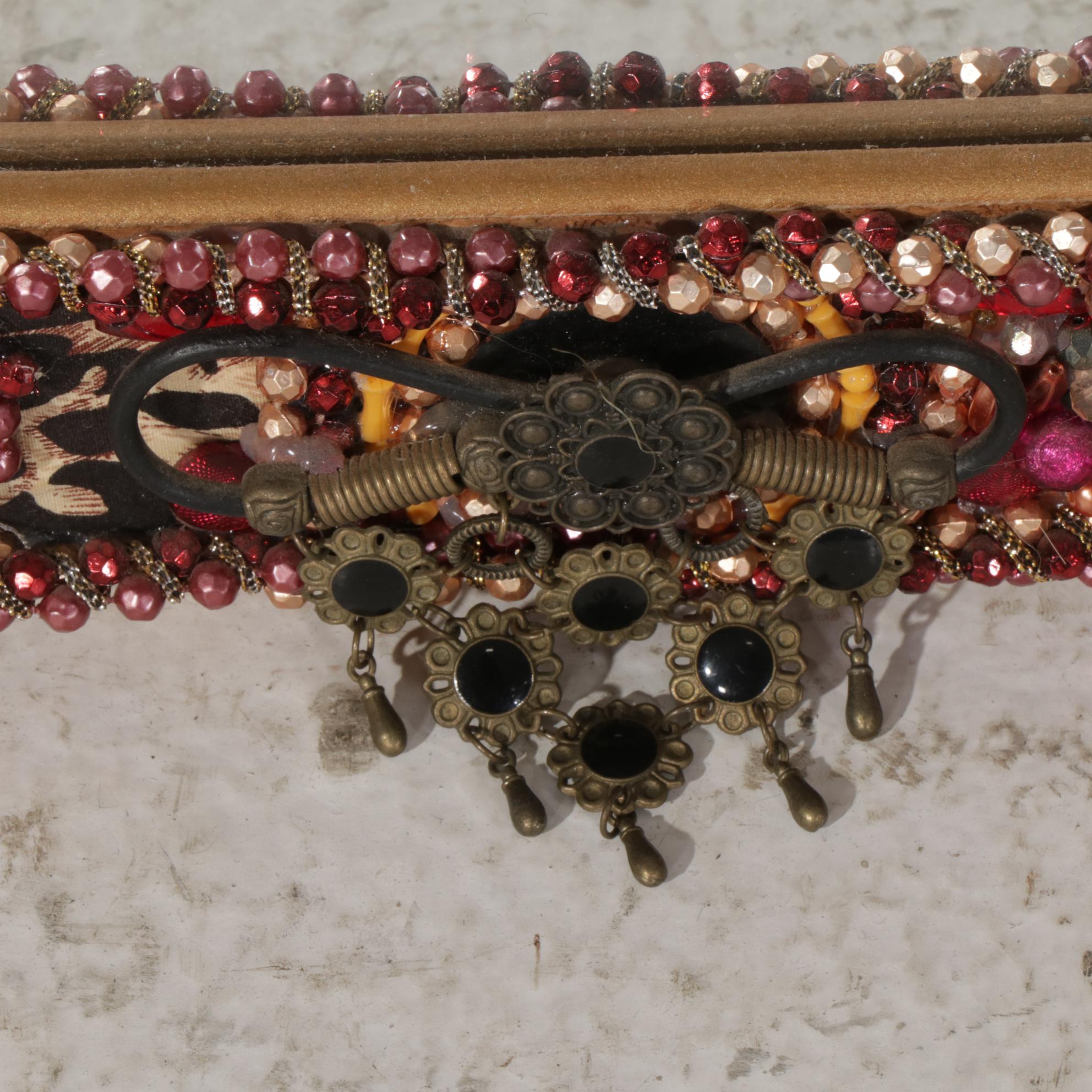 Blown Glass Heart with Wings and Hand-Embellished Wall Mirror