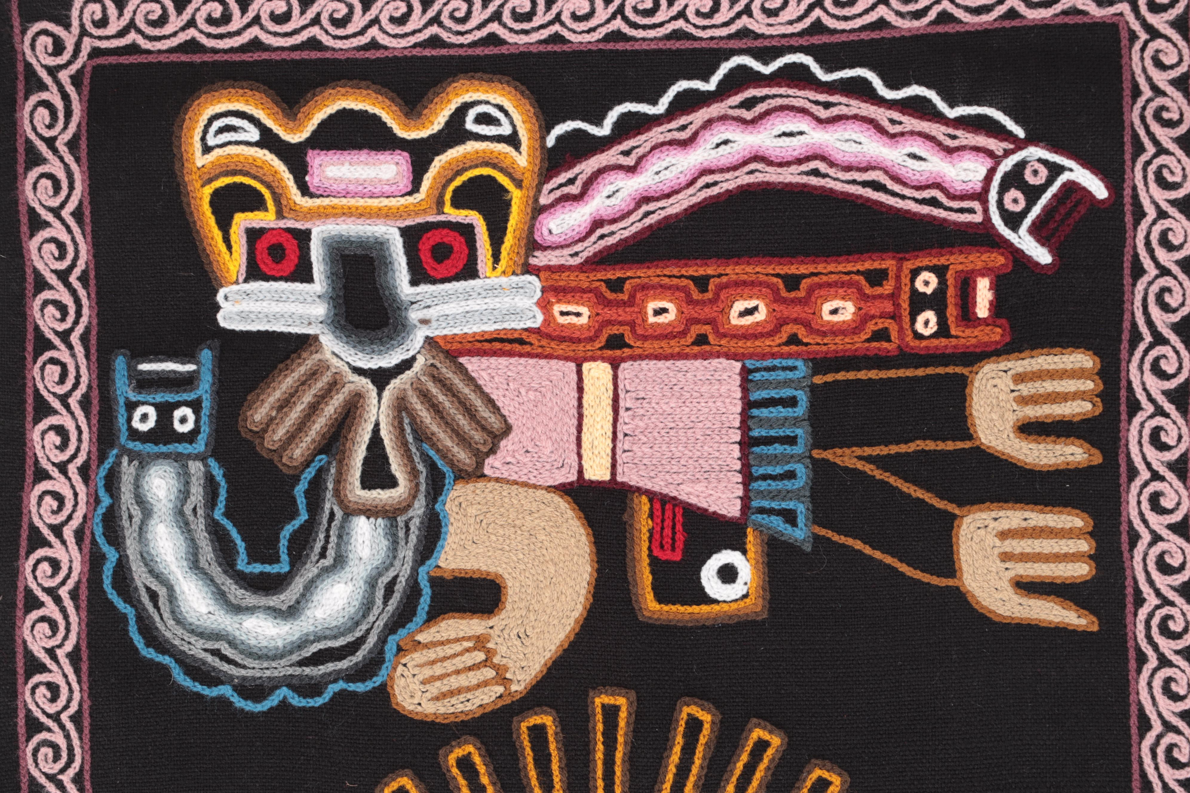 Peruvian Inca Style Chain-Stitch Embroidered Wall Hanging