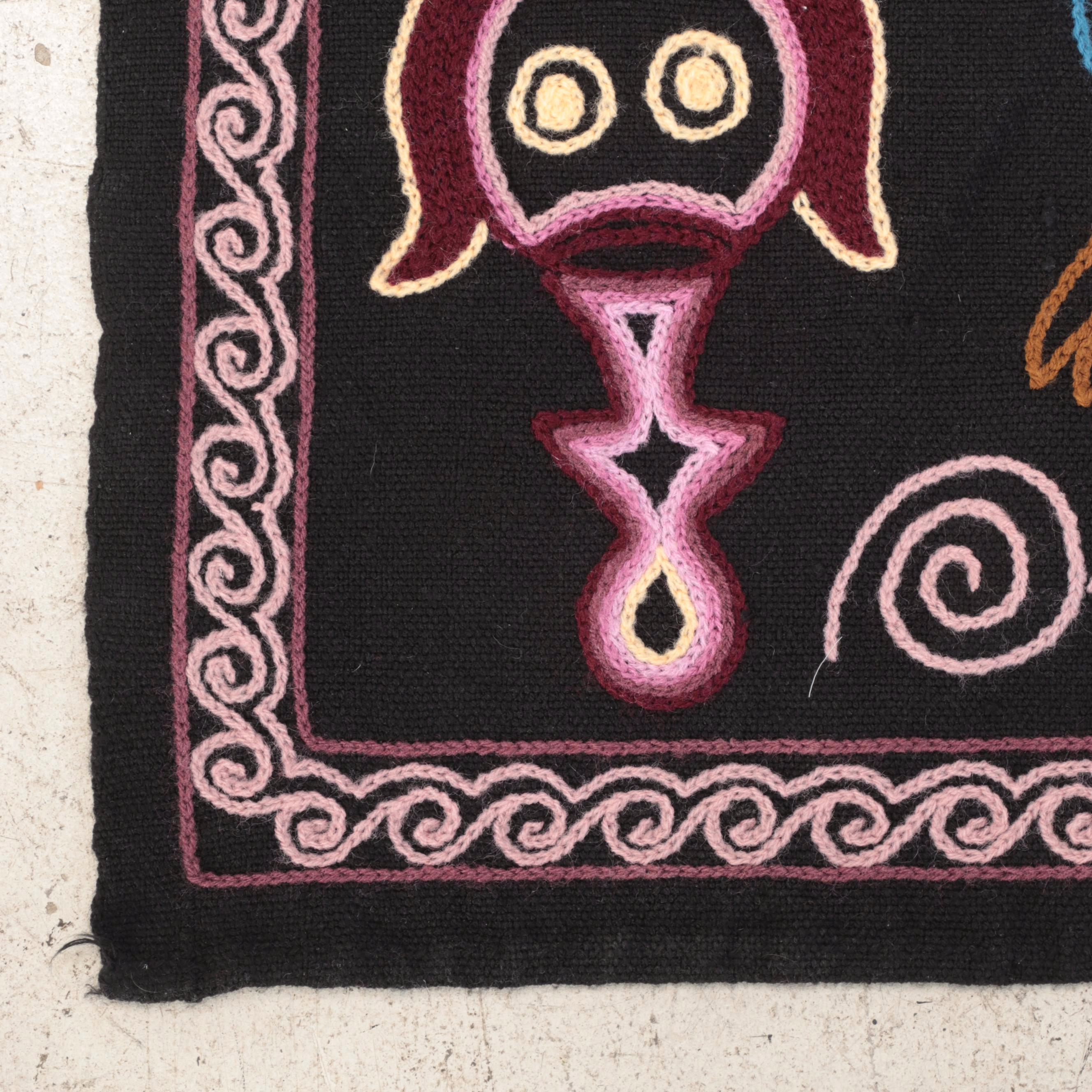 Peruvian Inca Style Chain-Stitch Embroidered Wall Hanging
