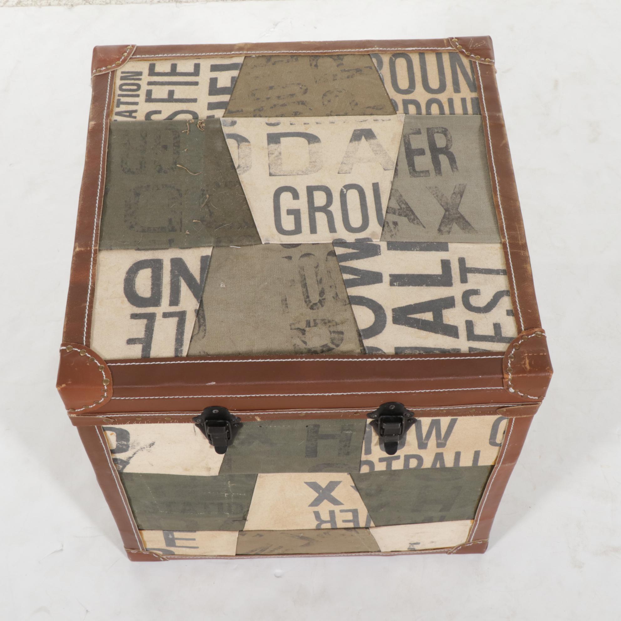 Fur and Leather Pillows, Wrought Iron Picture Frame, and Leather Trimmed Trunk