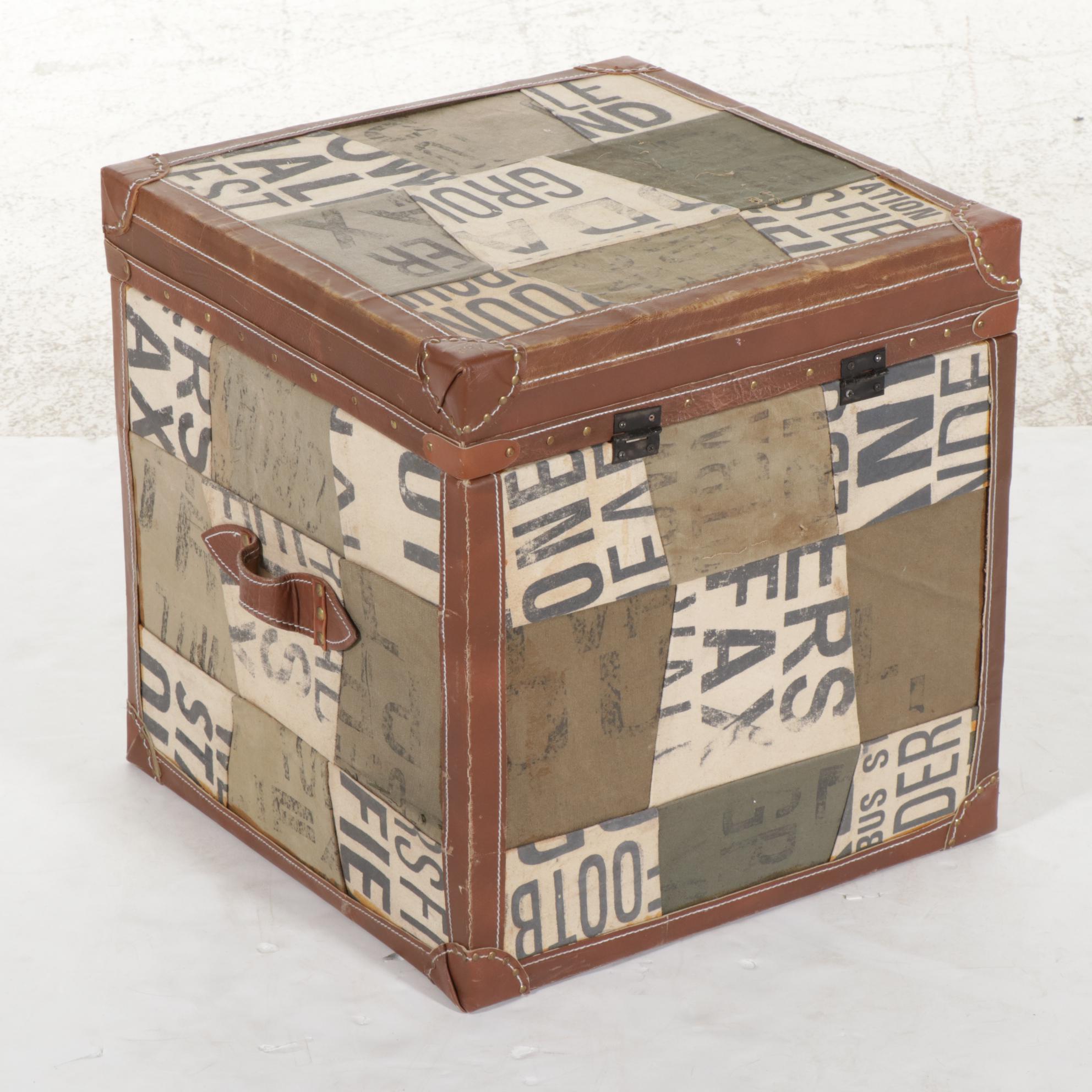 Fur and Leather Pillows, Wrought Iron Picture Frame, and Leather Trimmed Trunk