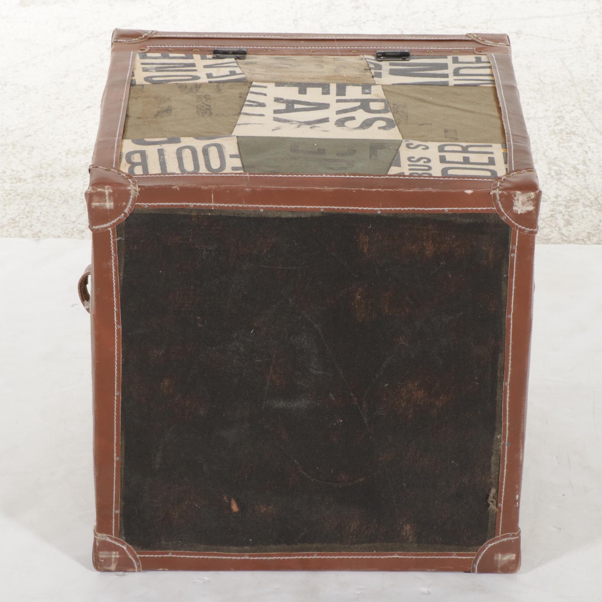 Fur and Leather Pillows, Wrought Iron Picture Frame, and Leather Trimmed Trunk
