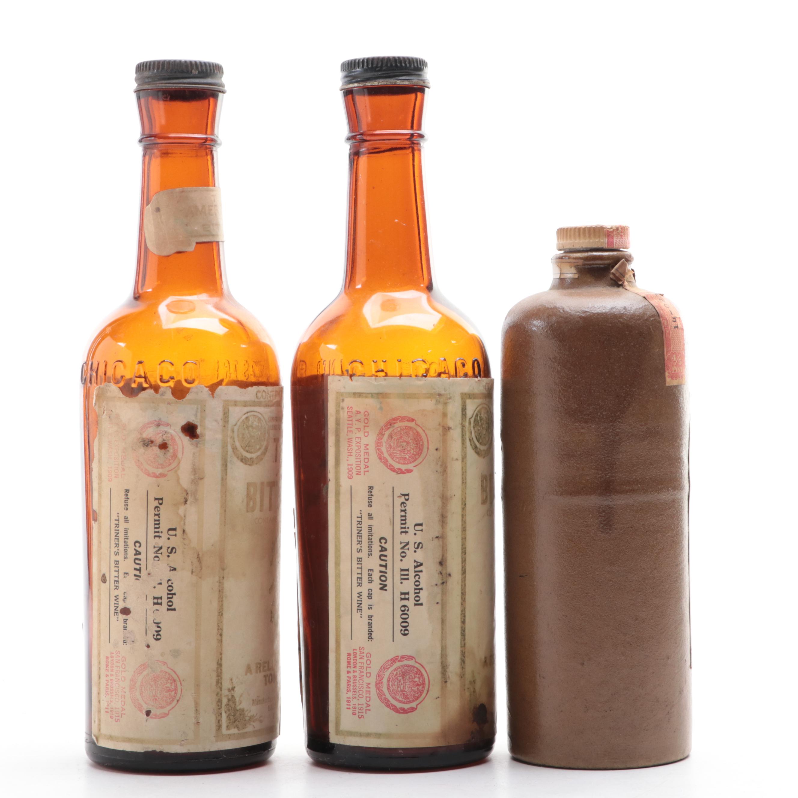 Triner's Bitter-Wine and Hiram Walker Orange Curaçao Bottles, Early 20th Century