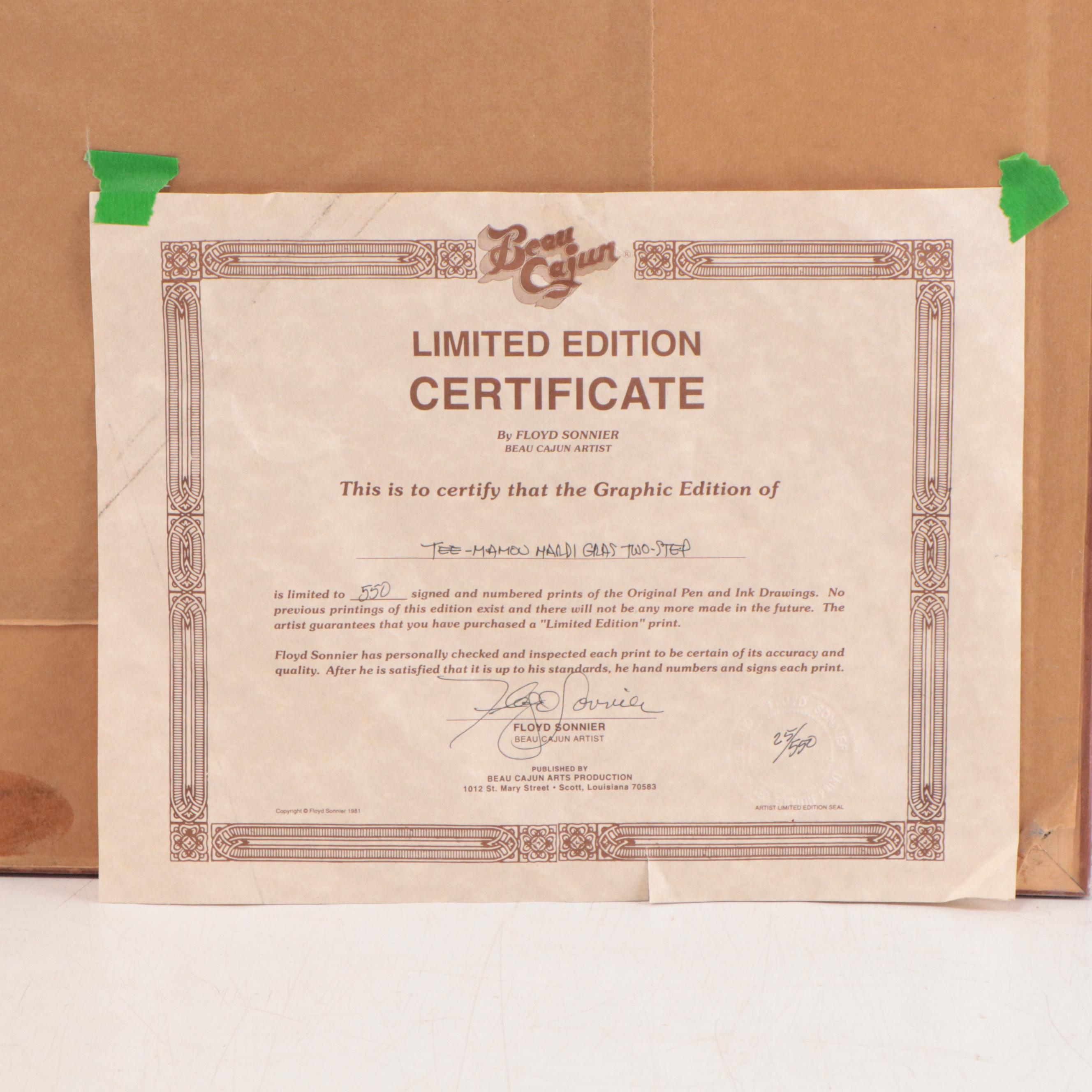 Floyd Sonnier Offset Lithograph "Tee-Mamou Mardi Gras Two-Step"