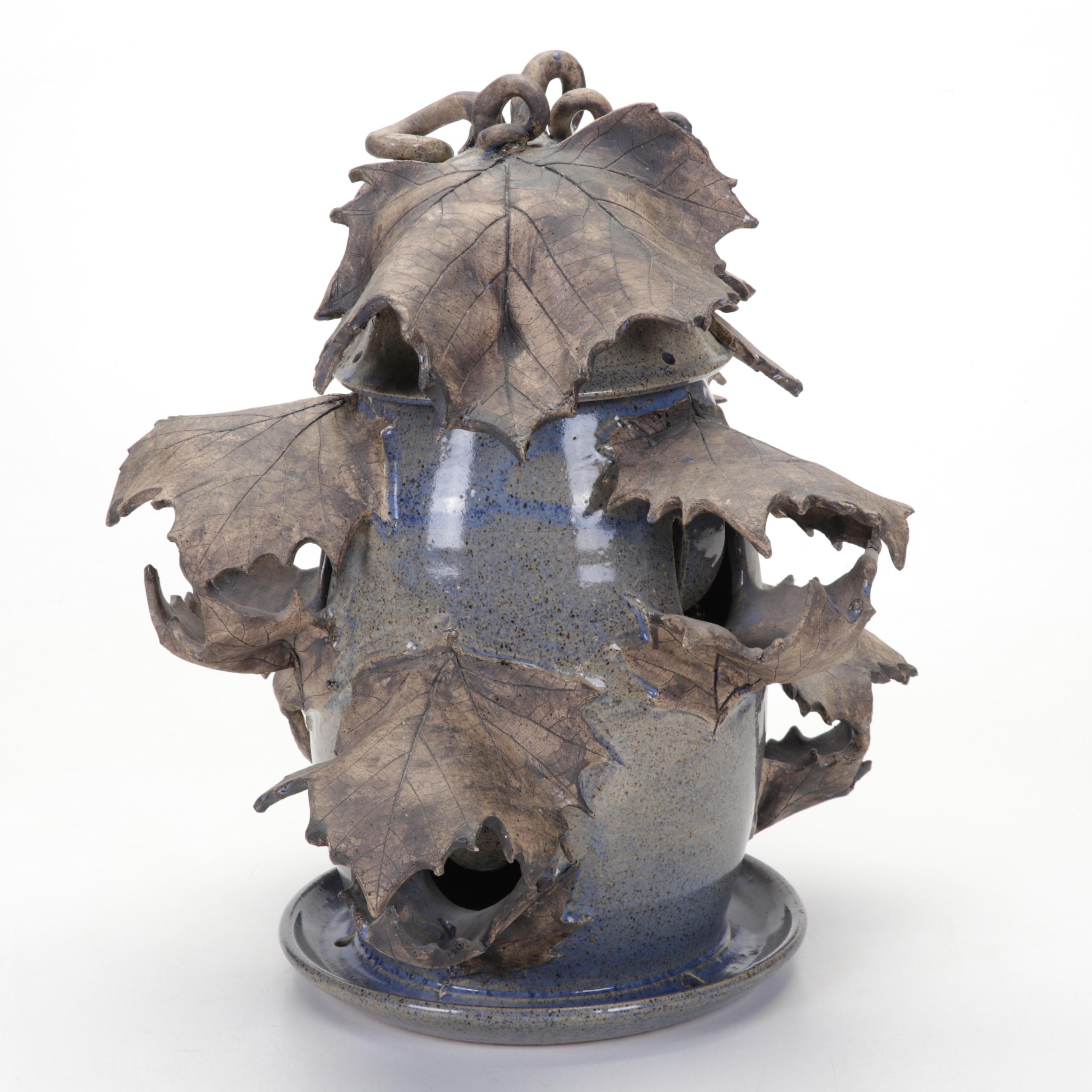 Contemporary Art Pottery Two-Piece Bird Feeder
