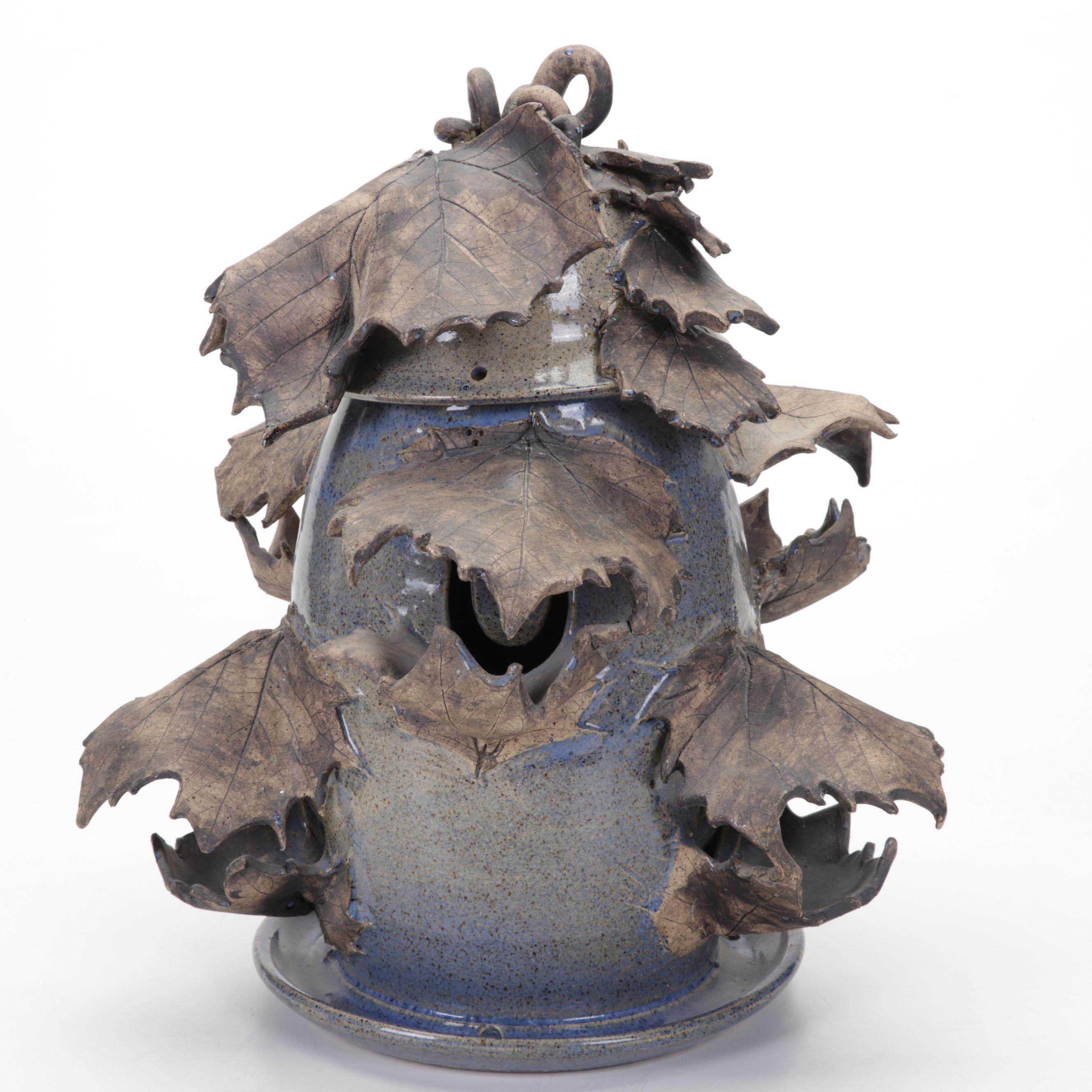 Contemporary Art Pottery Two-Piece Bird Feeder