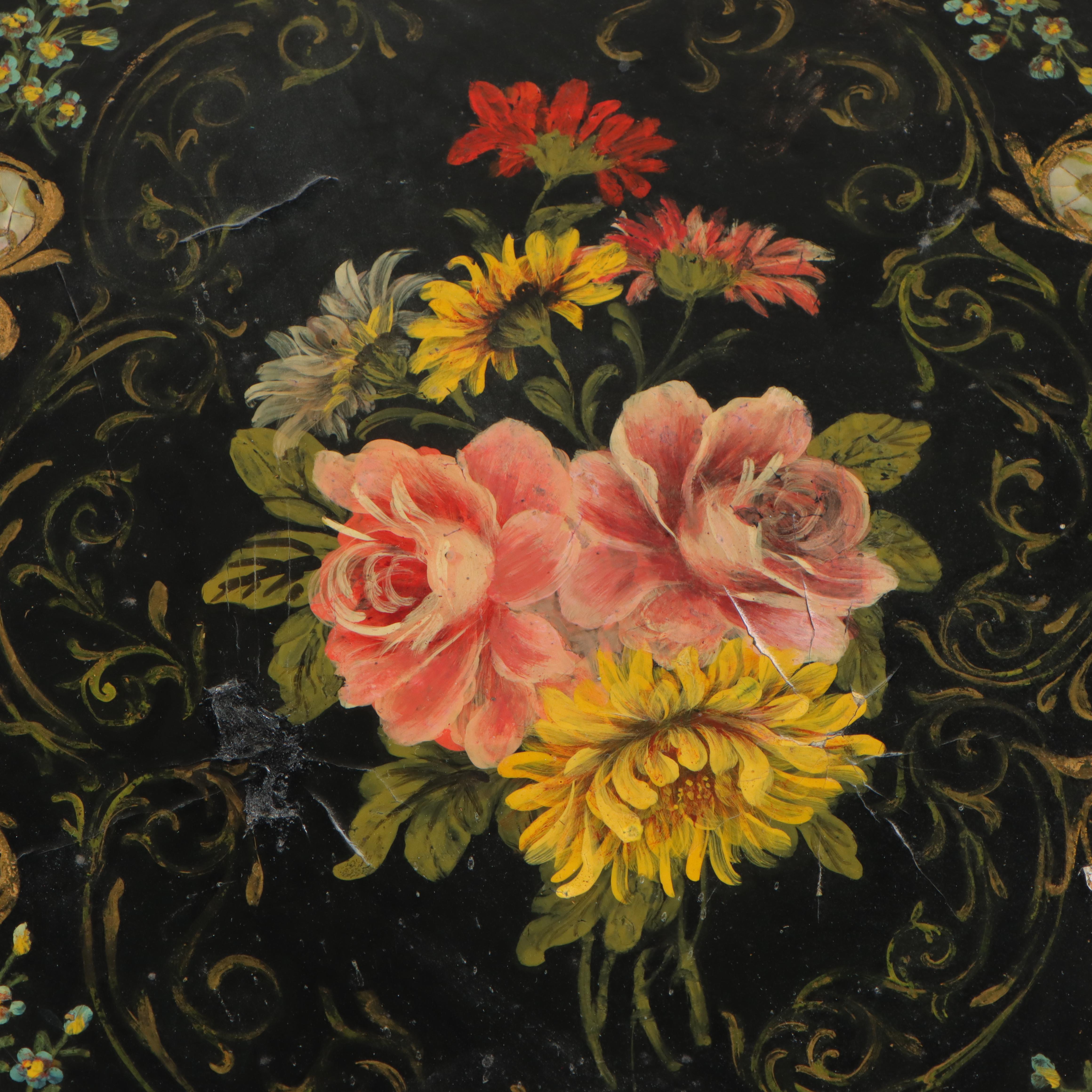 Victorian Painted and Shell-Inlaid Papier-mâché Tilt Top Table