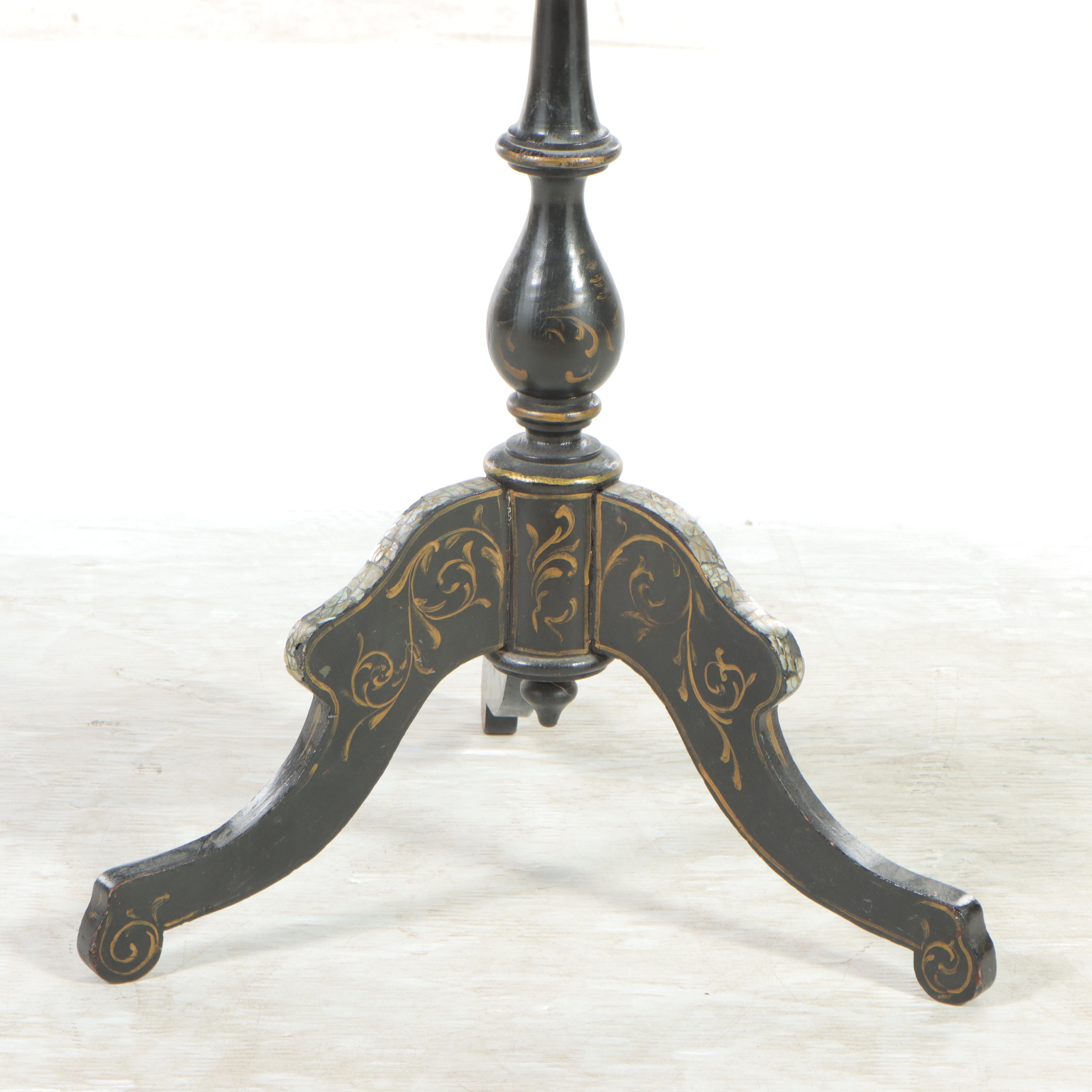 Victorian Painted and Shell-Inlaid Papier-mâché Tilt Top Table