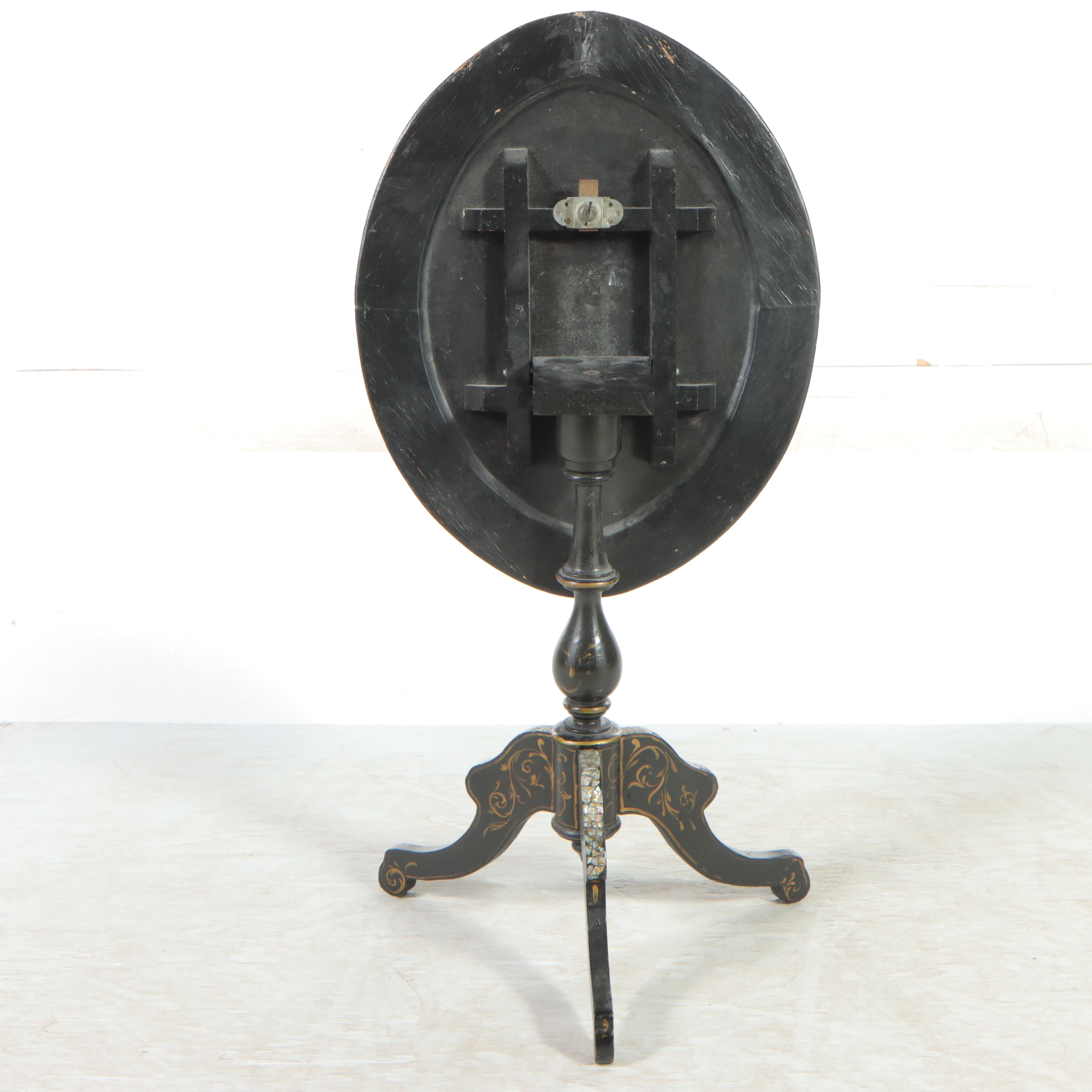 Victorian Painted and Shell-Inlaid Papier-mâché Tilt Top Table