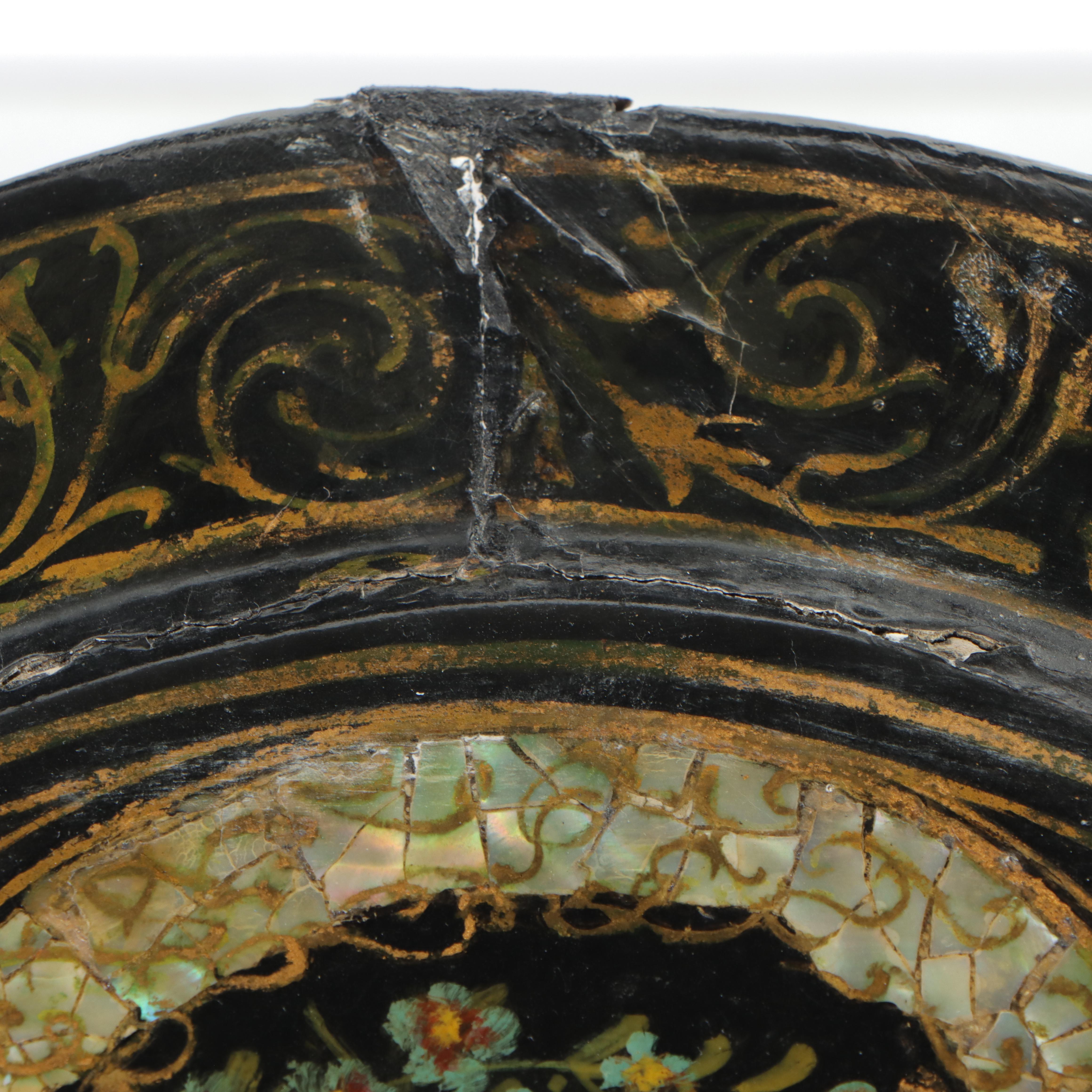 Victorian Painted and Shell-Inlaid Papier-mâché Tilt Top Table