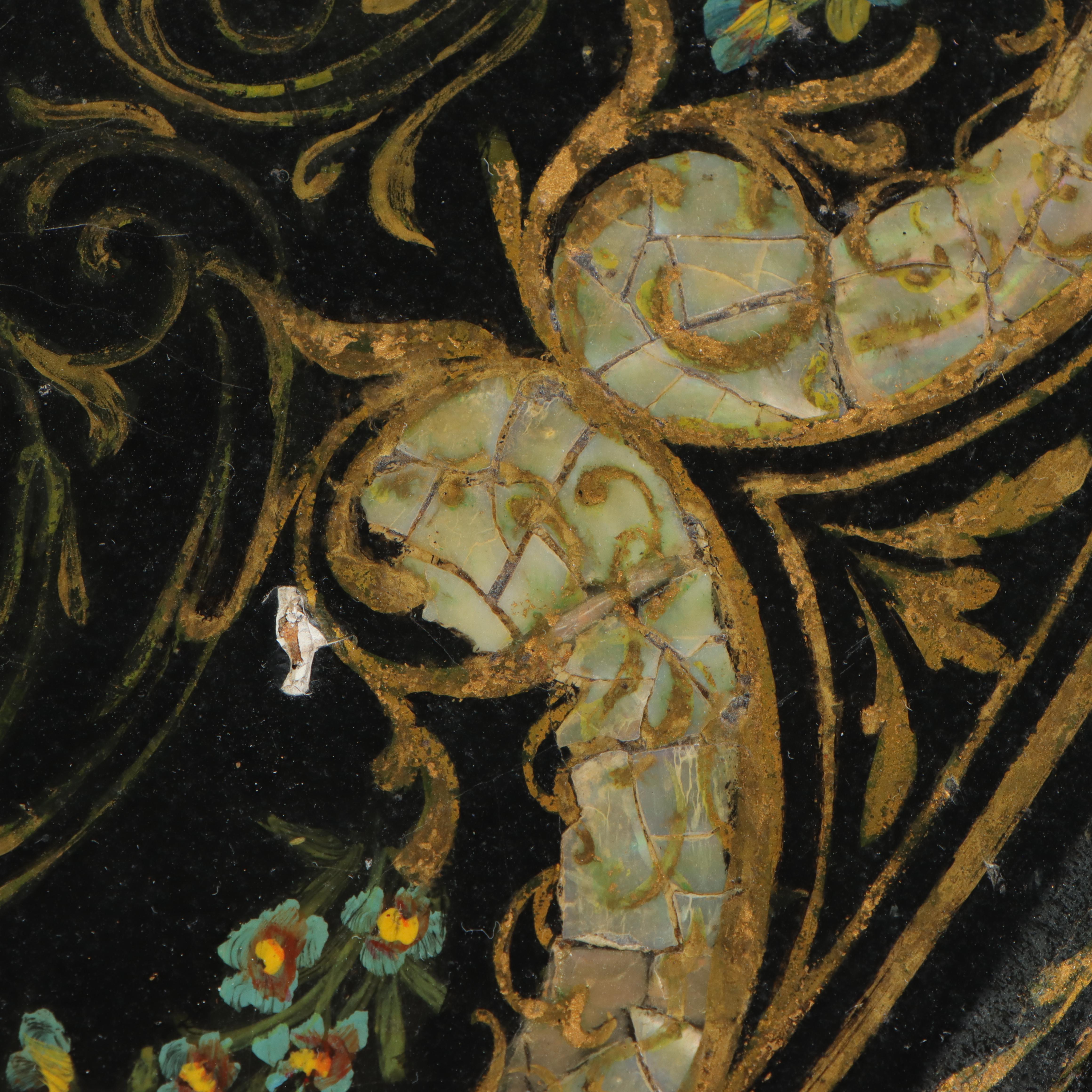 Victorian Painted and Shell-Inlaid Papier-mâché Tilt Top Table