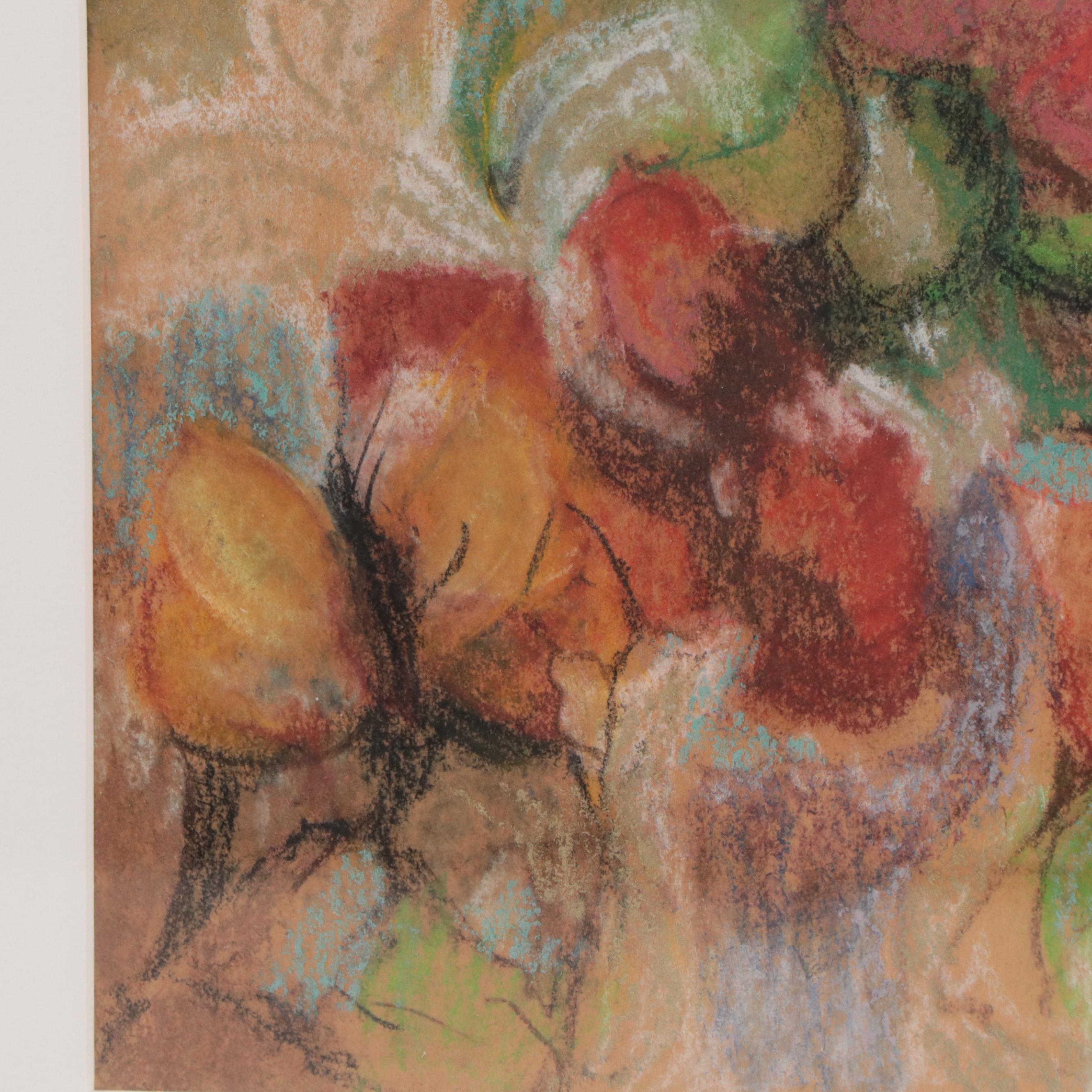 Floral Pastel Drawing, Circa 1985