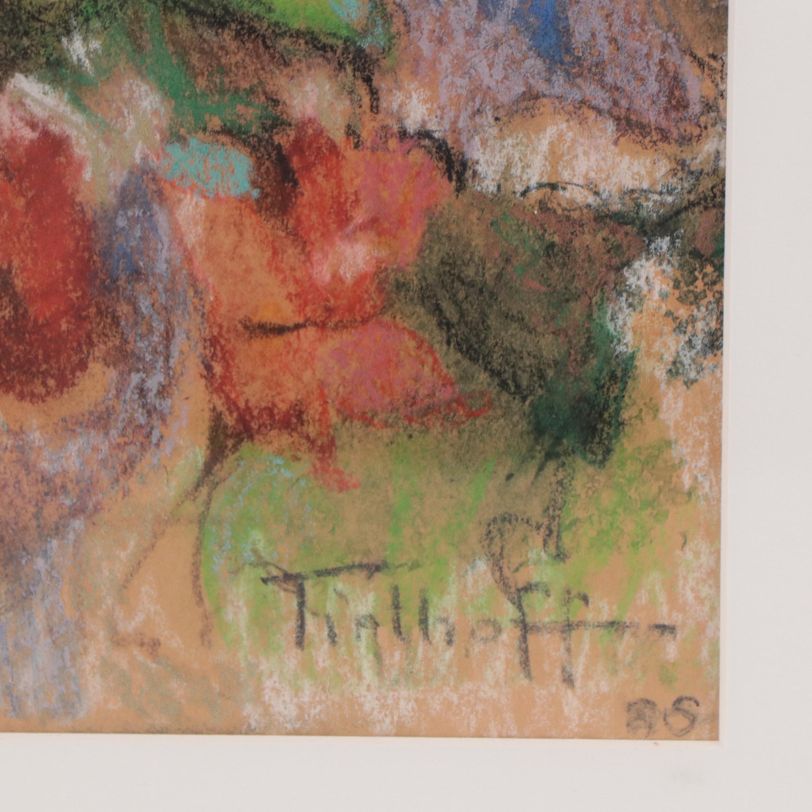 Floral Pastel Drawing, Circa 1985