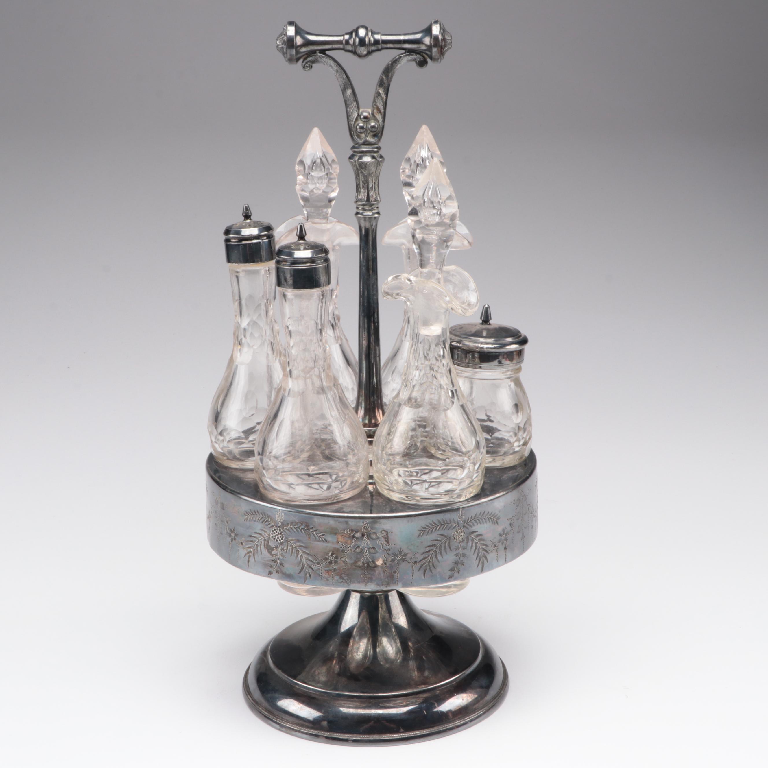 Meriden Britannia Co. Silver Plate and Glass Cruet Set, Late 19th Century