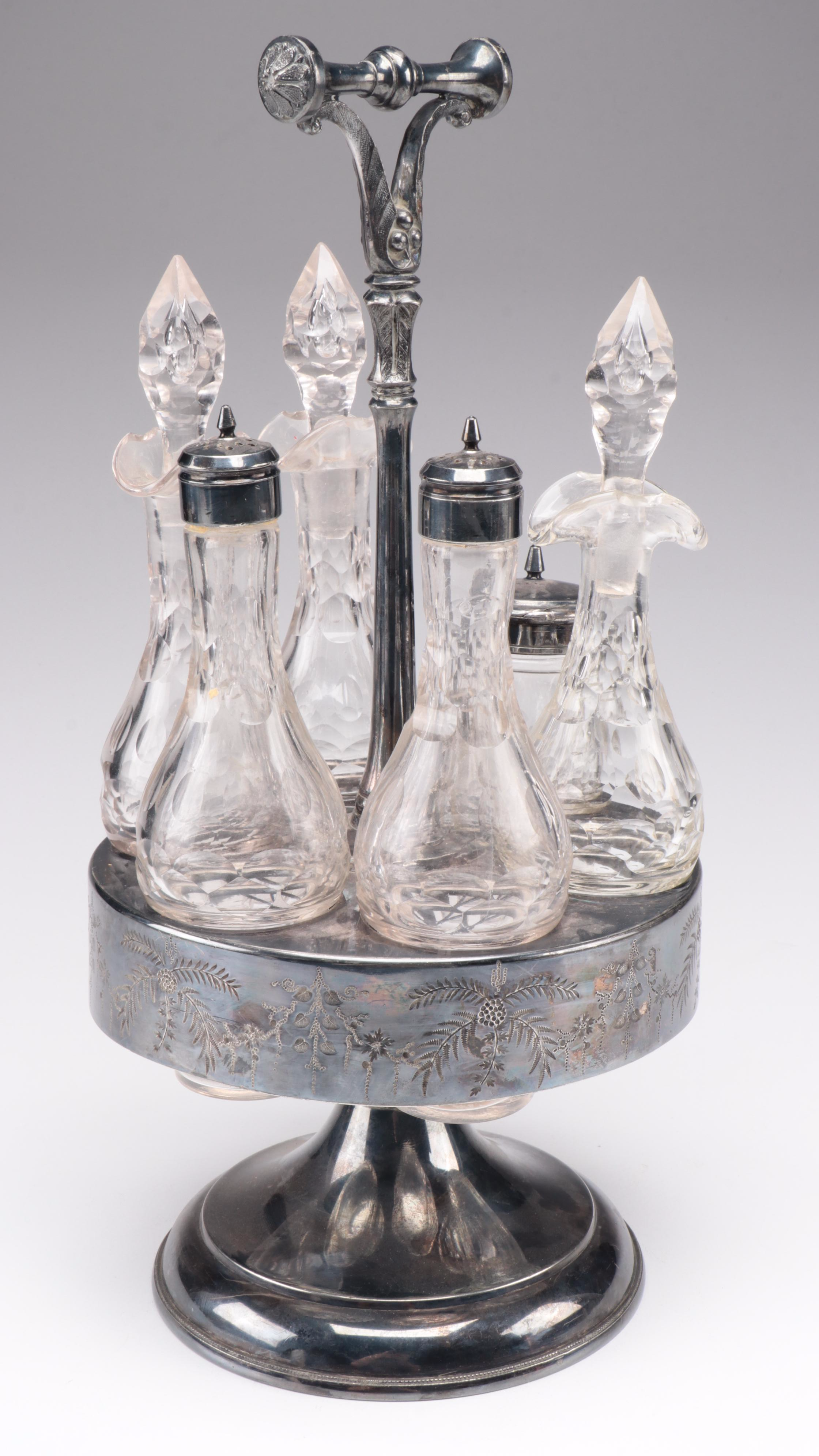 Meriden Britannia Co. Silver Plate and Glass Cruet Set, Late 19th Century