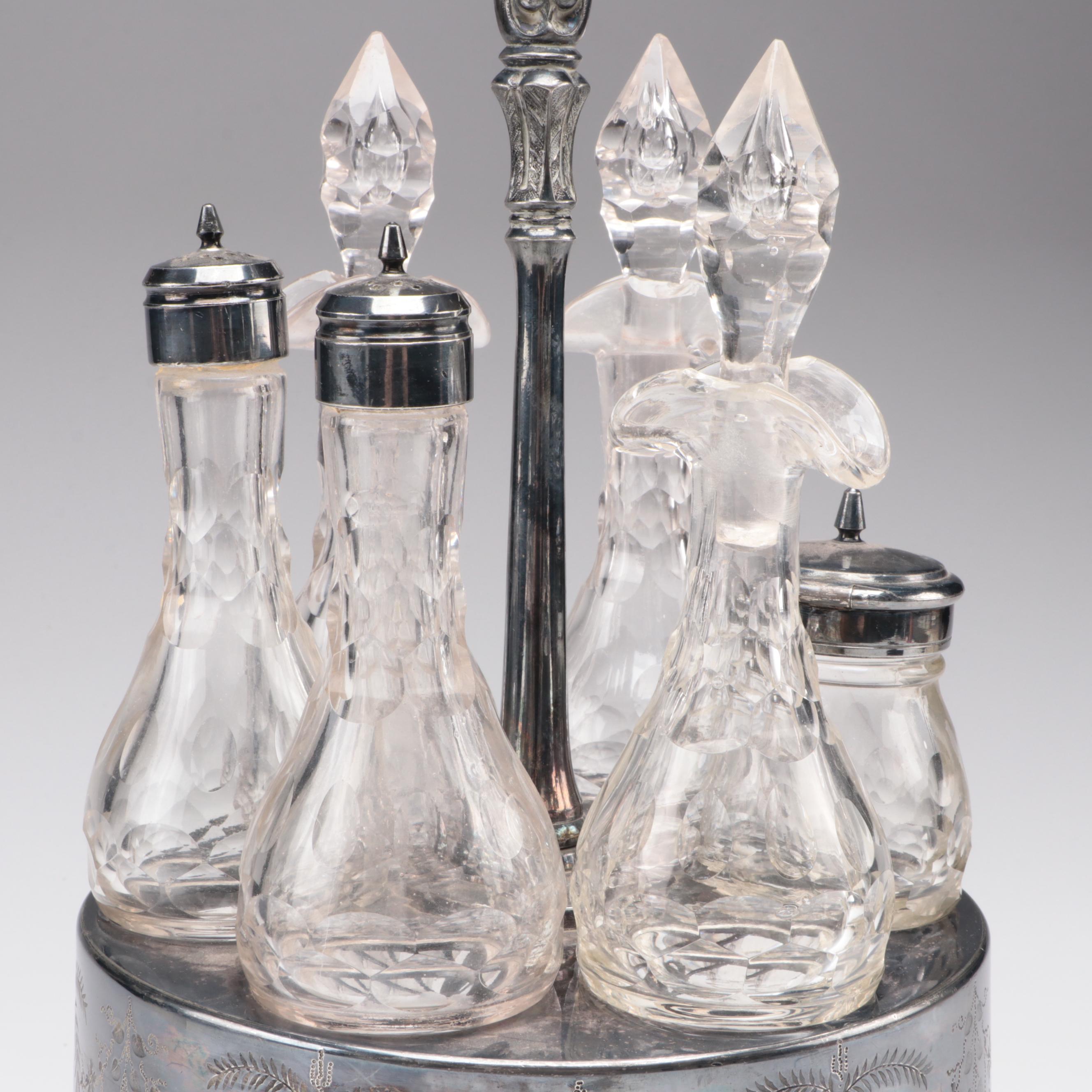 Meriden Britannia Co. Silver Plate and Glass Cruet Set, Late 19th Century